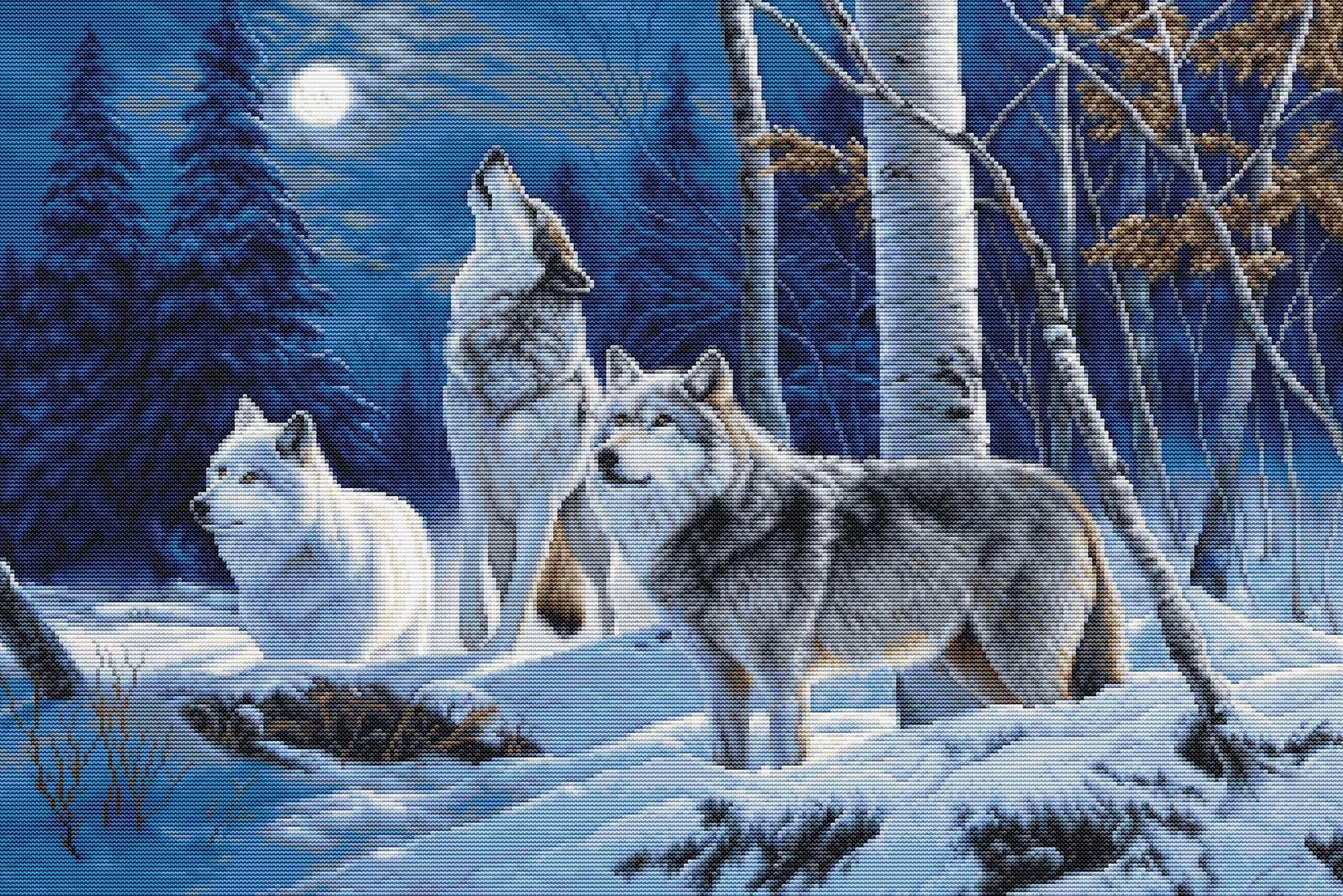 Petit Point Kit Luca-S GOLD - The Howl of Wolves and the Winter Moon, G727
