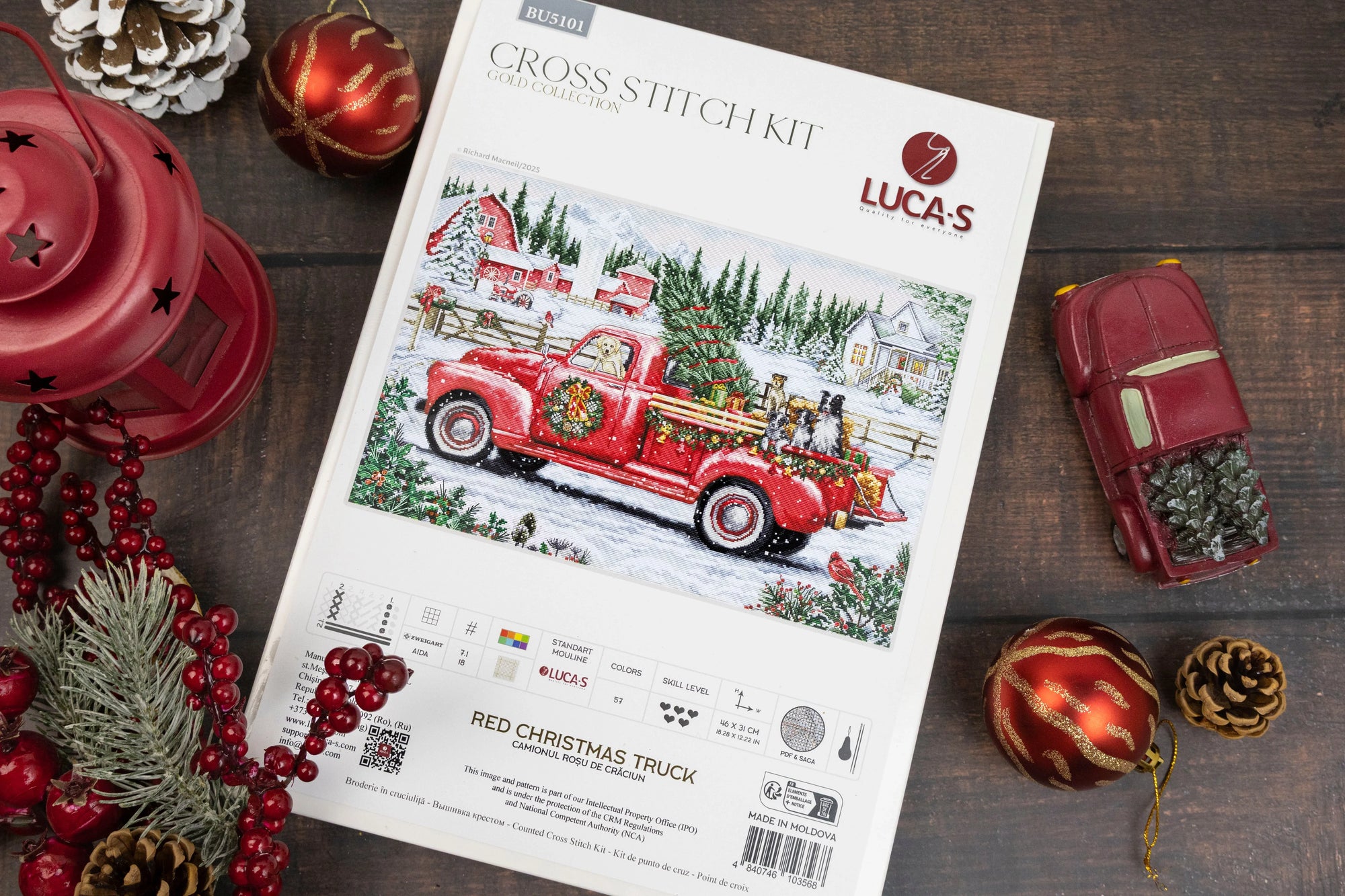 Cross Stitch Kit Luca-S GOLD- Red Christmas Truck, BU5101