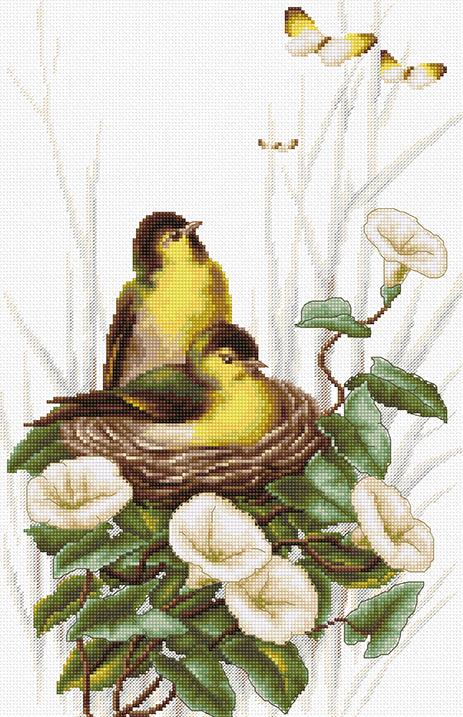 Cross Stitch Kit Luca - S - B2240, Birds in the nest - Luca - S Yarns