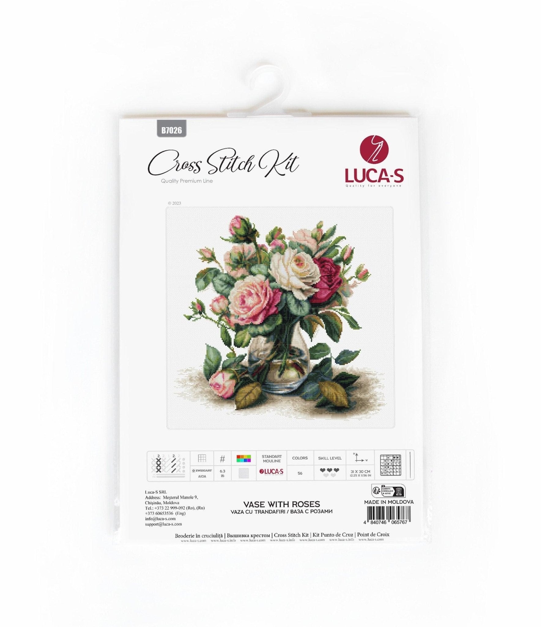 Cross Stitch Kit Luca - S - B7026, Vase with Roses - Luca - S Yarns