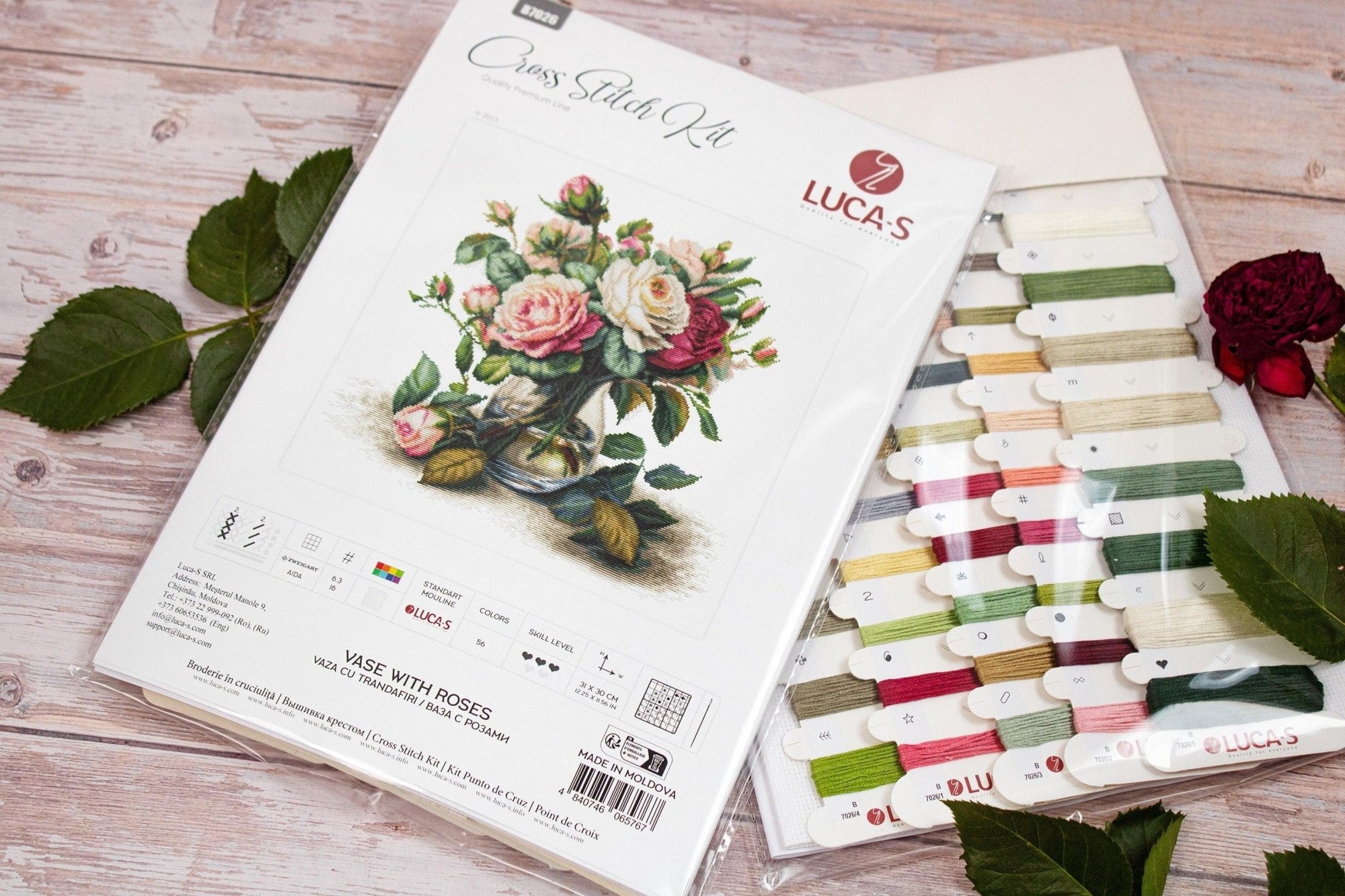 Cross Stitch Kit Luca - S - B7026, Vase with Roses - Luca - S Yarns