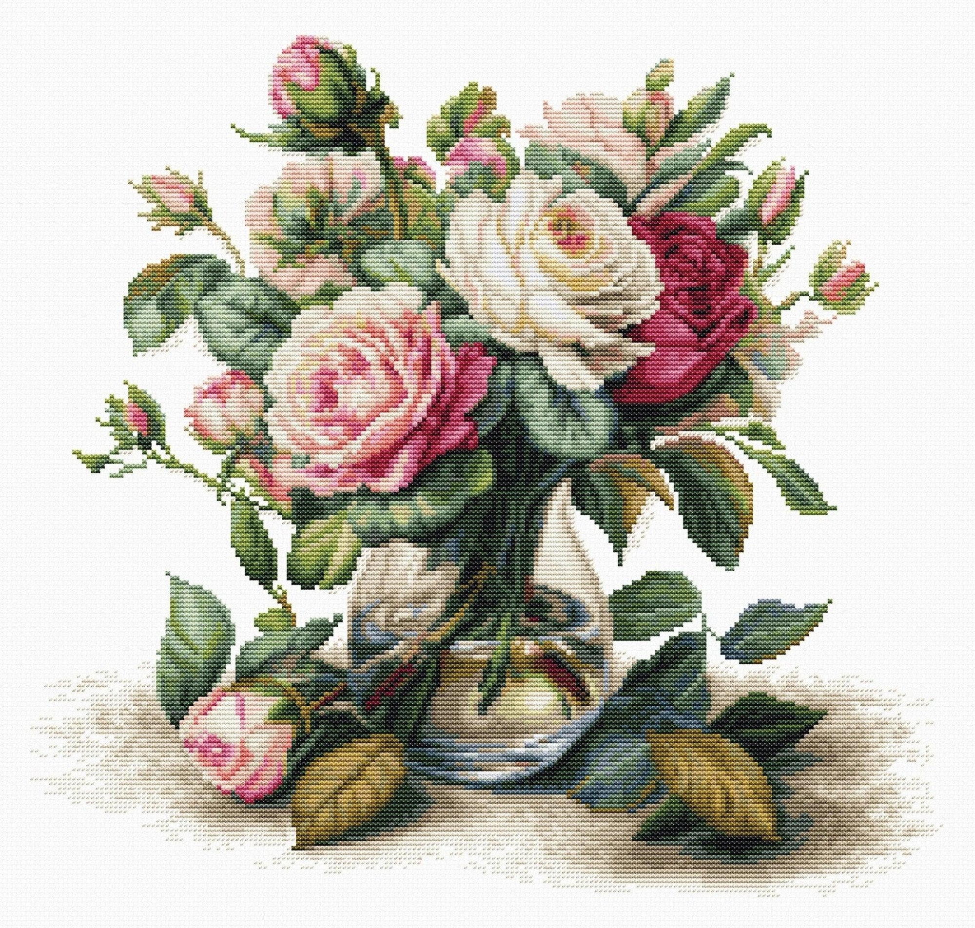 Cross Stitch Kit Luca - S - B7026, Vase with Roses - Luca - S Yarns