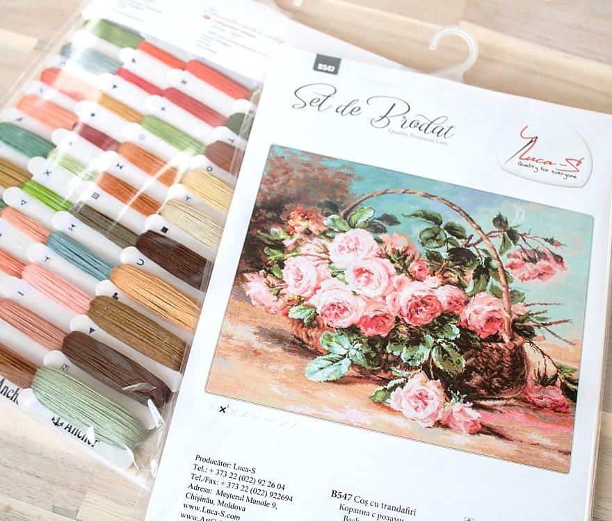 Cross Stitch Kit Luca - S - Basket of pink roses, B547 - Luca - S Yarns