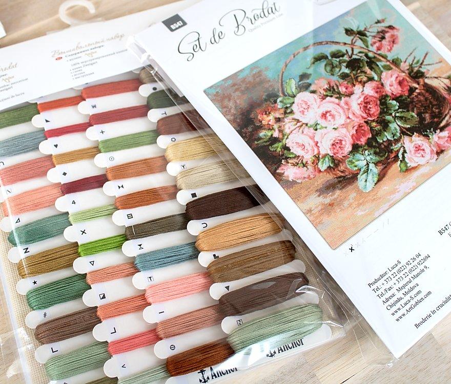 Cross Stitch Kit Luca - S - Basket of pink roses, B547 - Luca - S Yarns
