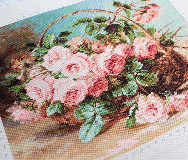 Cross Stitch Kit Luca - S - Basket of pink roses, B547 - Luca - S Yarns