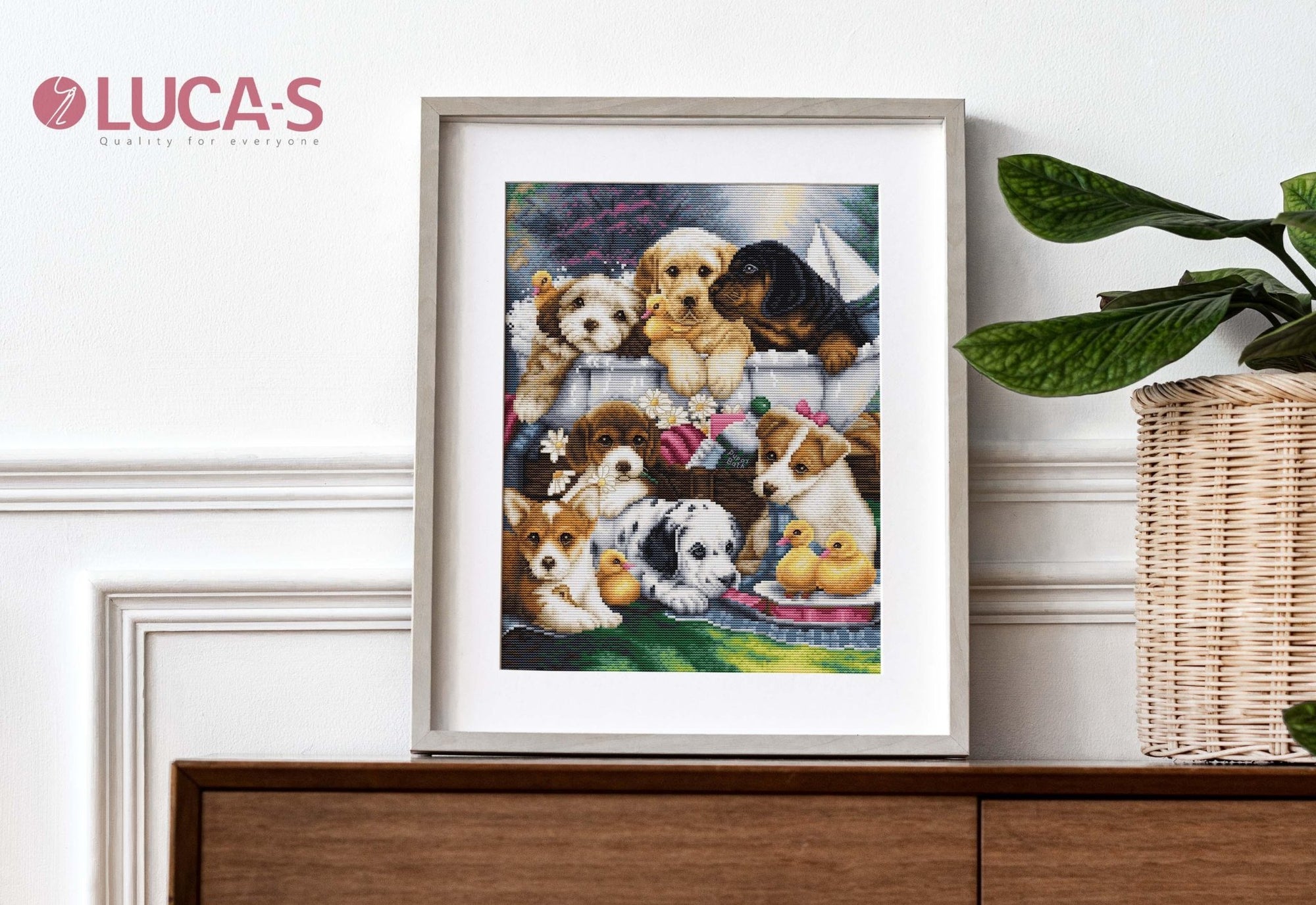 Cross Stitch Kit Luca - S - Bath Time Pups, BU5025 - Luca - S Yarns