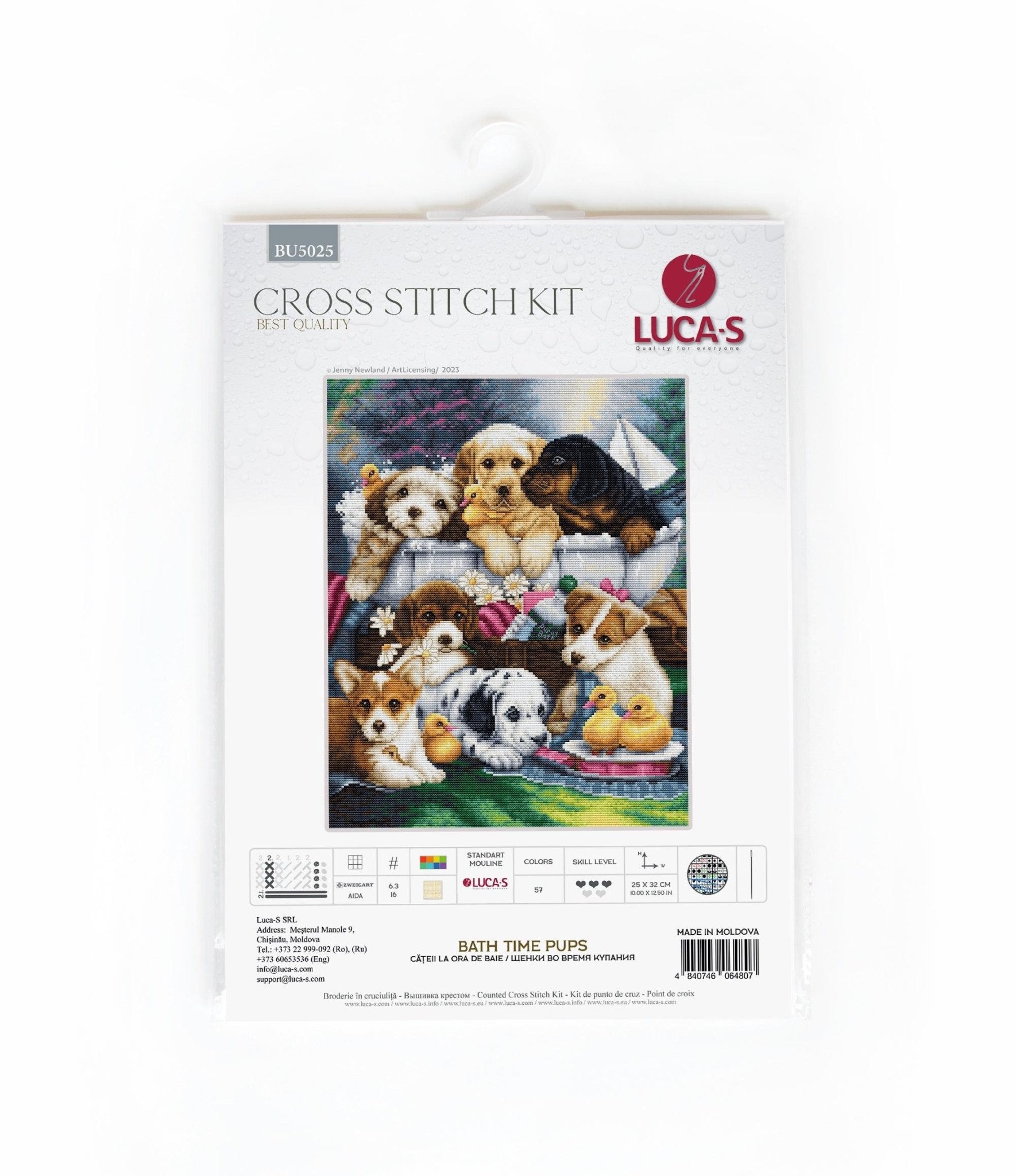Cross Stitch Kit Luca - S - Bath Time Pups, BU5025 - Luca - S Yarns