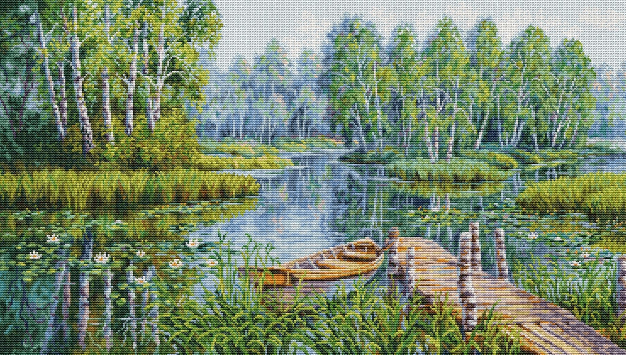 Cross Stitch Kit Luca - S - Birches at the edge of the lake, BU5012 - Luca - S Yarns