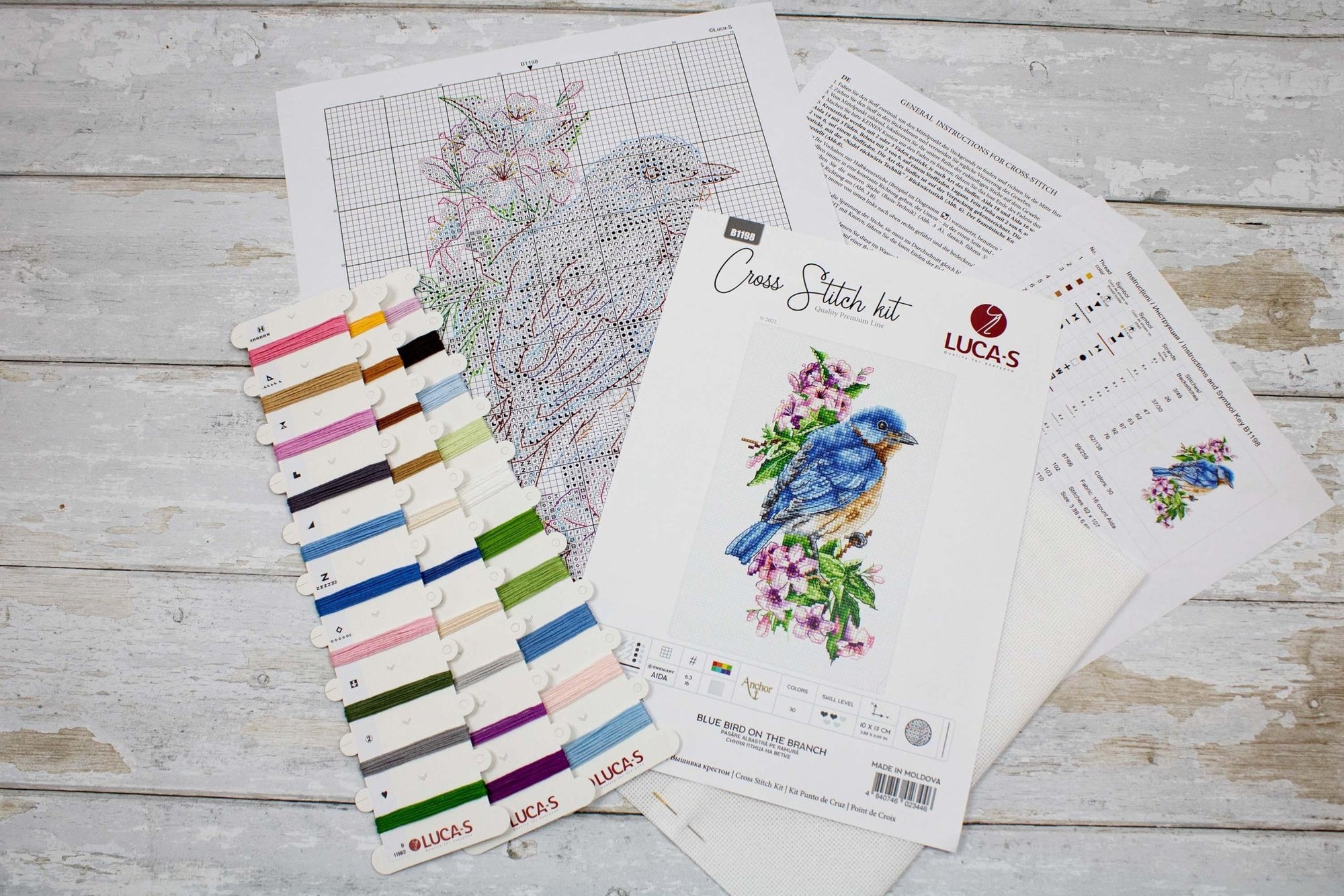 Cross Stitch Kit Luca - S - Blue bird on the branch, B1198 - Luca - S Yarns