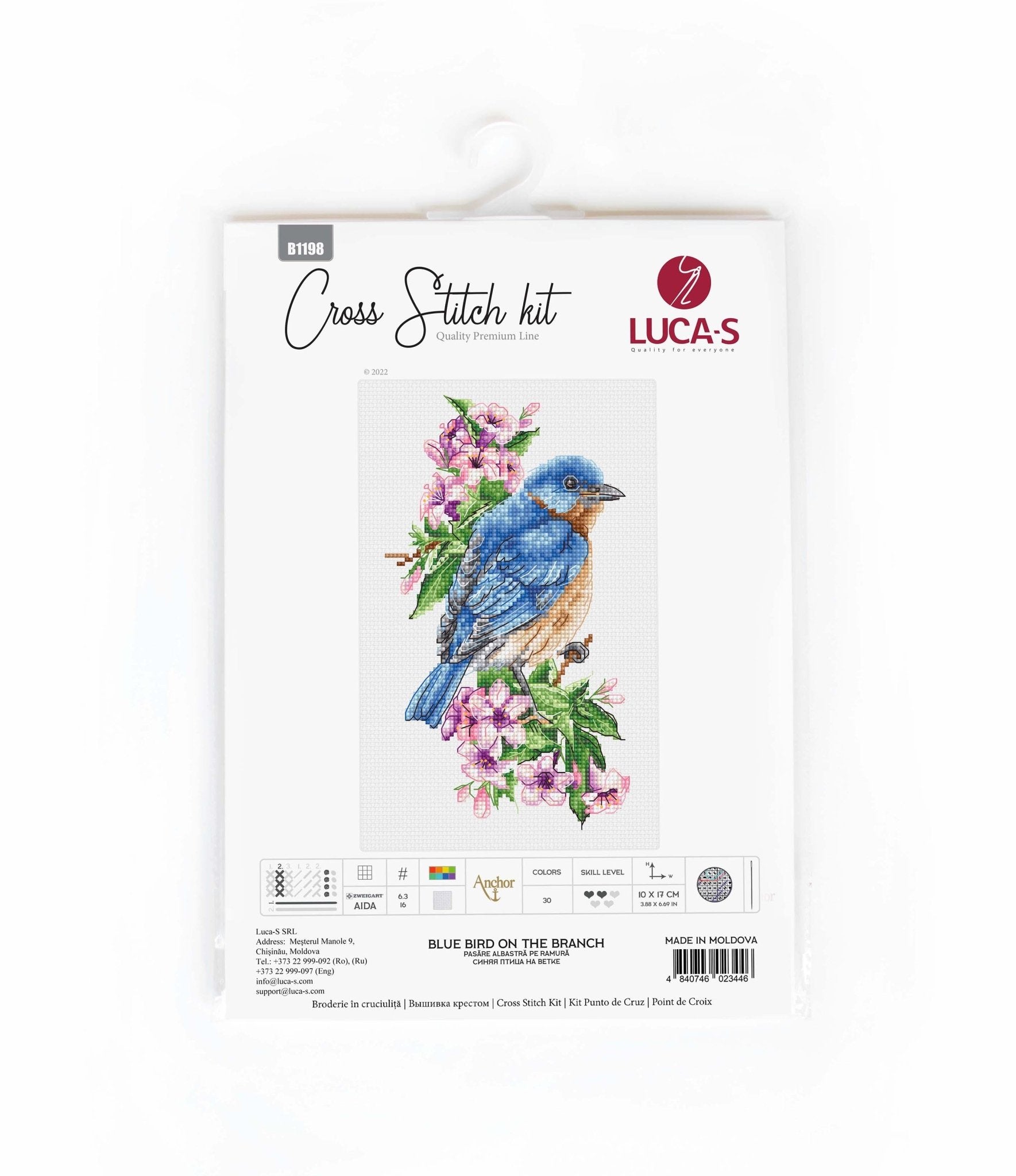 Cross Stitch Kit Luca - S - Blue bird on the branch, B1198 - Luca - S Yarns