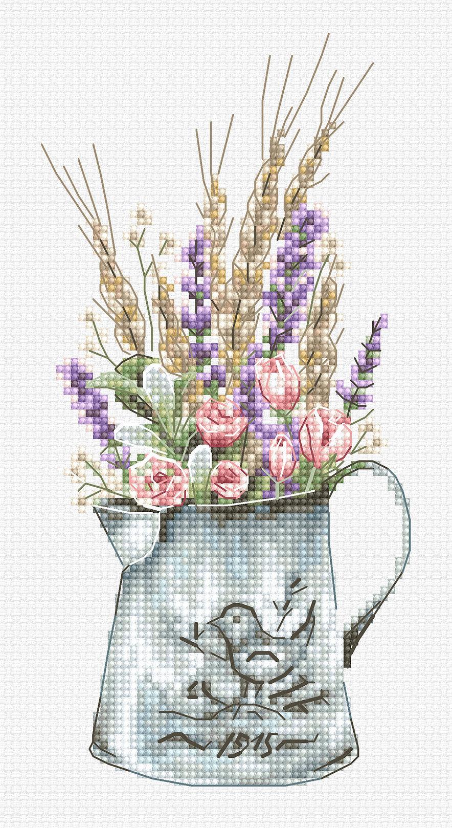 Cross Stitch Kit Luca - S - Bouquet with lavender, B7008 - Luca - S Yarns