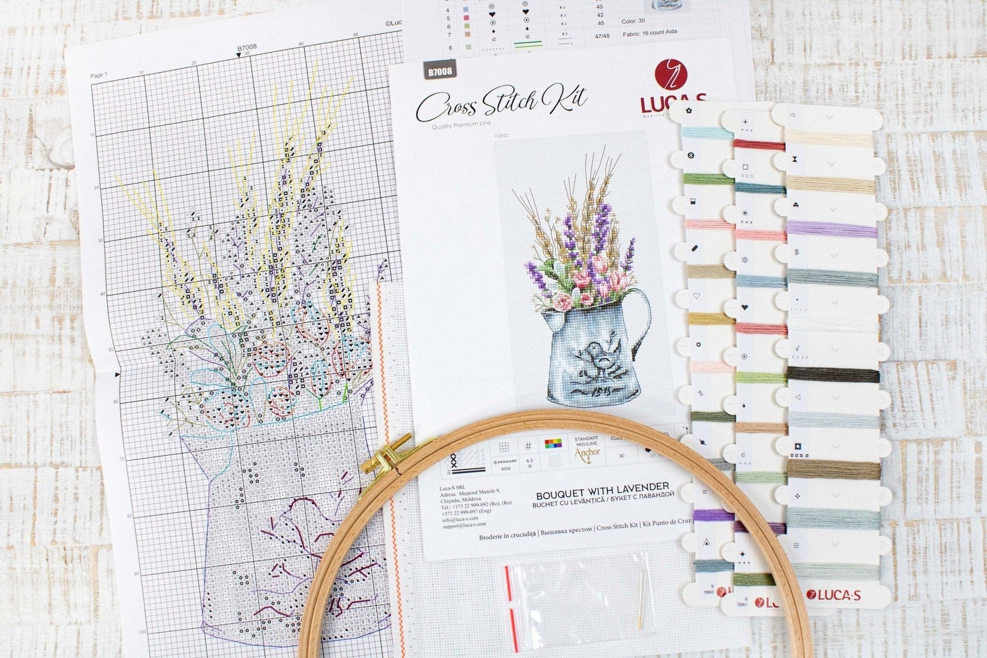 Cross Stitch Kit Luca - S - Bouquet with lavender, B7008 - Luca - S Yarns