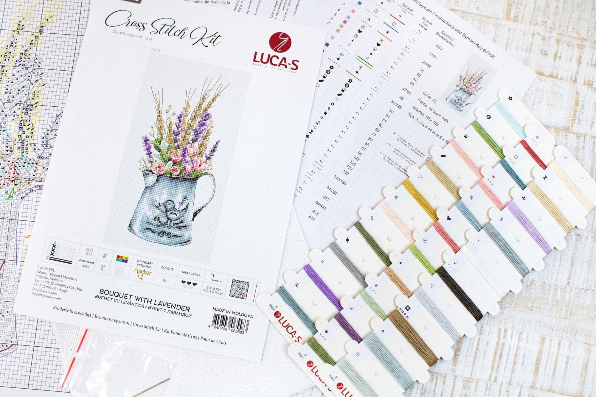 Cross Stitch Kit Luca - S - Bouquet with lavender, B7008 - Luca - S Yarns