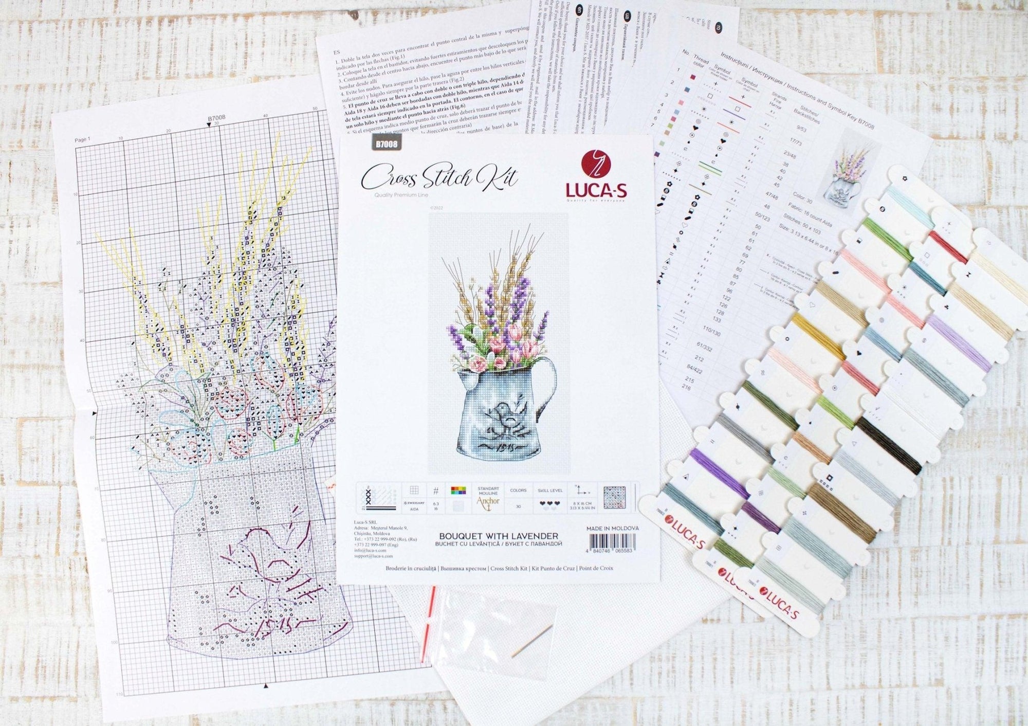Cross Stitch Kit Luca - S - Bouquet with lavender, B7008 - Luca - S Yarns