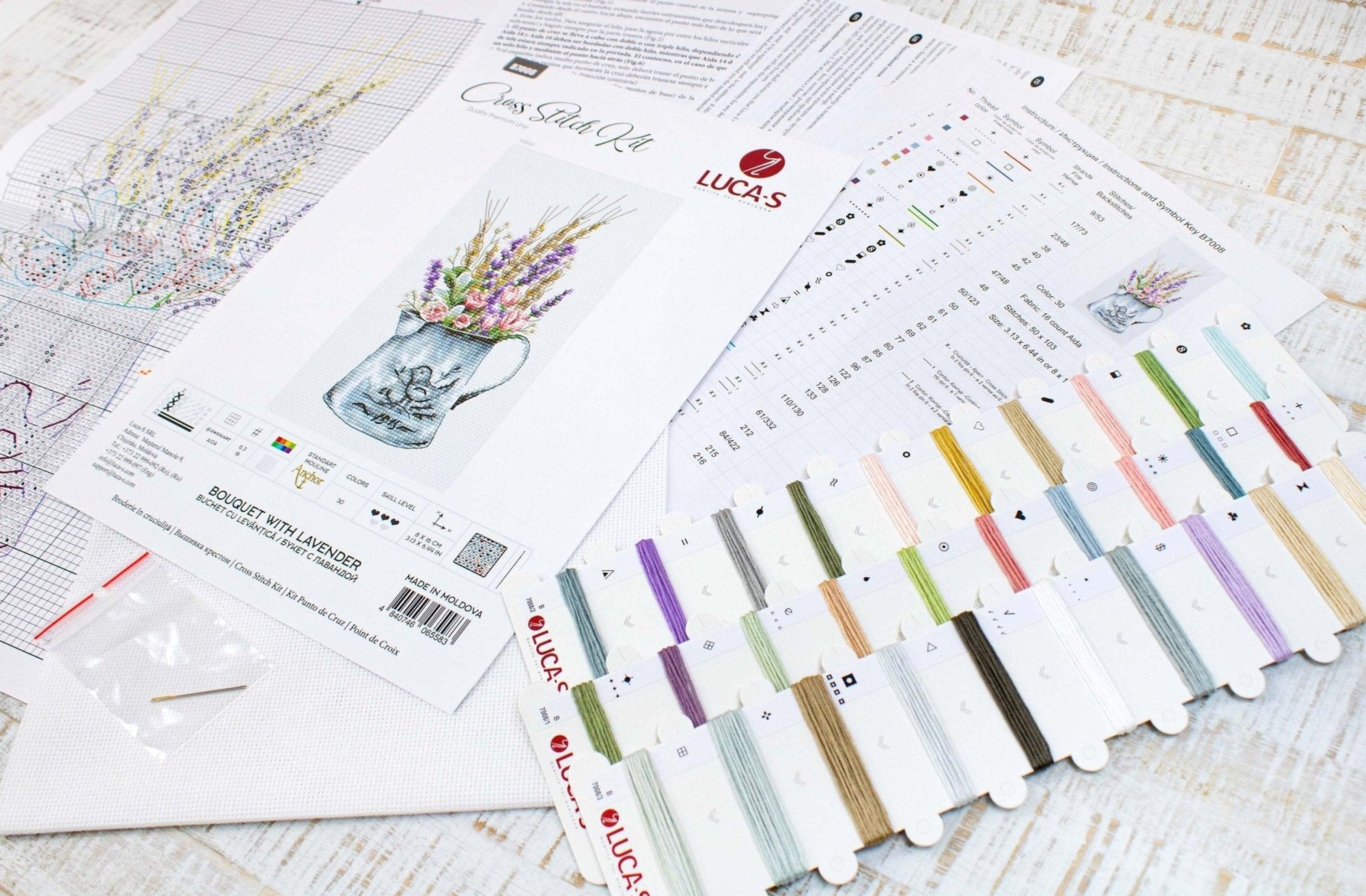 Cross Stitch Kit Luca - S - Bouquet with lavender, B7008 - Luca - S Yarns