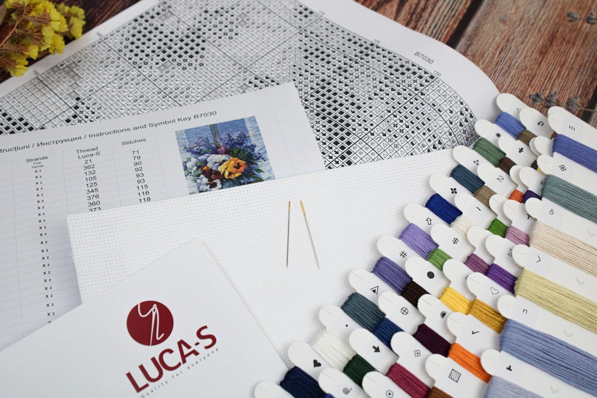 Cross Stitch Kit Luca - S - Bouquet with Pansies, B7030 - Luca - S Yarns