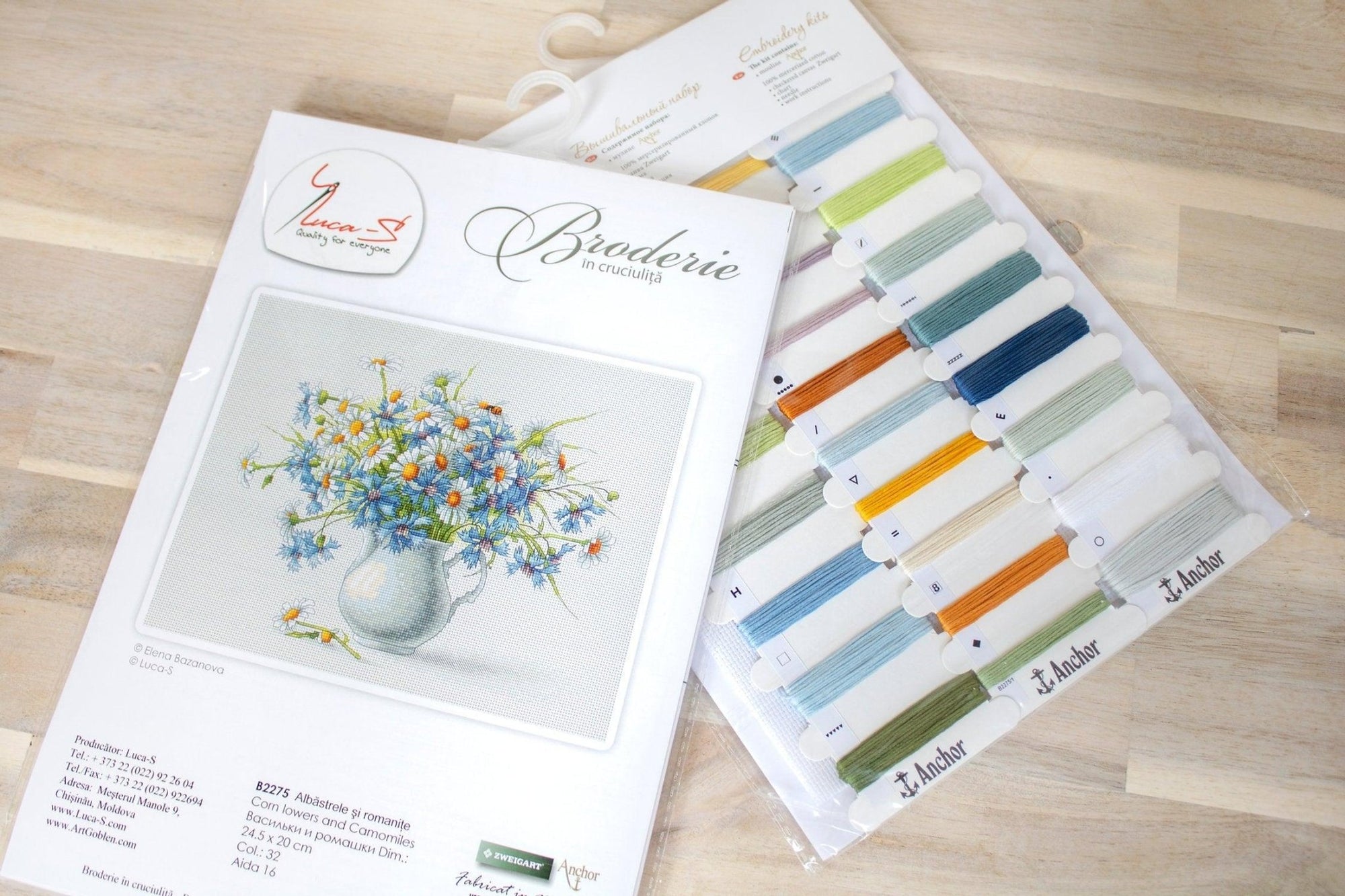 Cross Stitch Kit Luca - S - Cornflowers and Chamomile Vase, B2275 - Luca - S Yarns