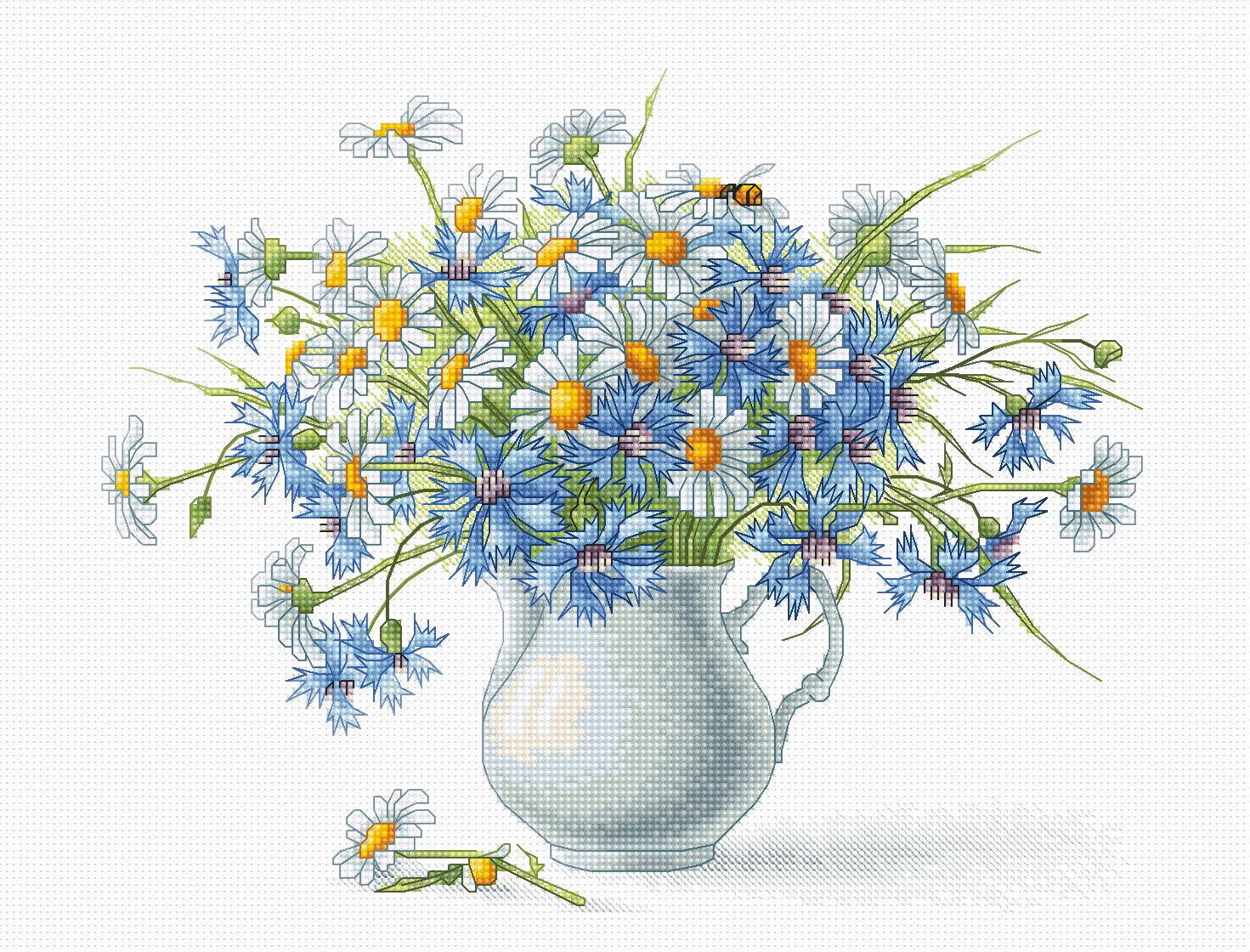 Cross Stitch Kit Luca - S - Cornflowers and Chamomile Vase, B2275 - Luca - S Yarns