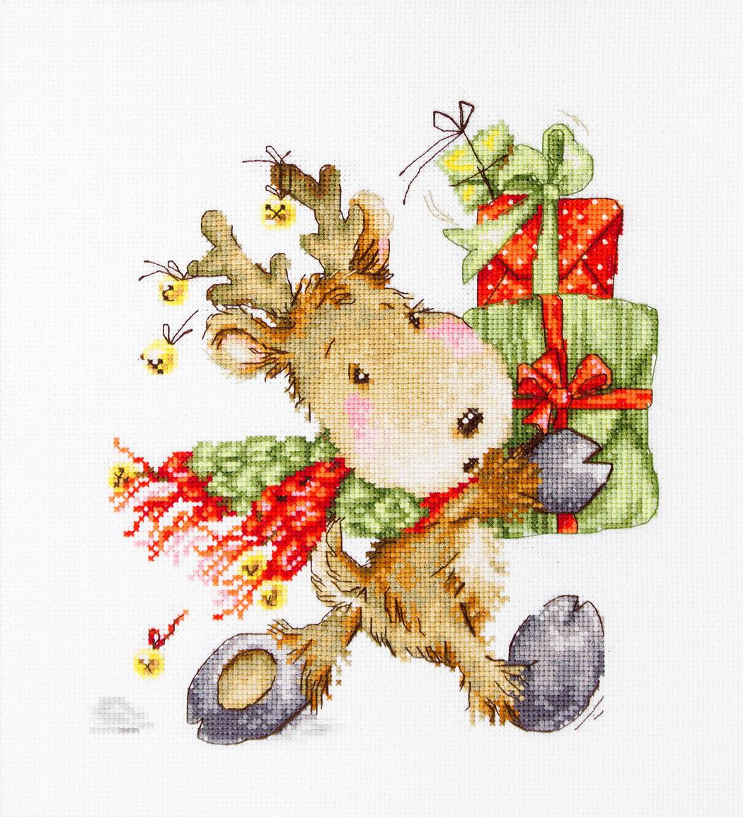 Cross Stitch Kit Luca - S - Deer carrying gifts, B1120 - Luca - S Yarns