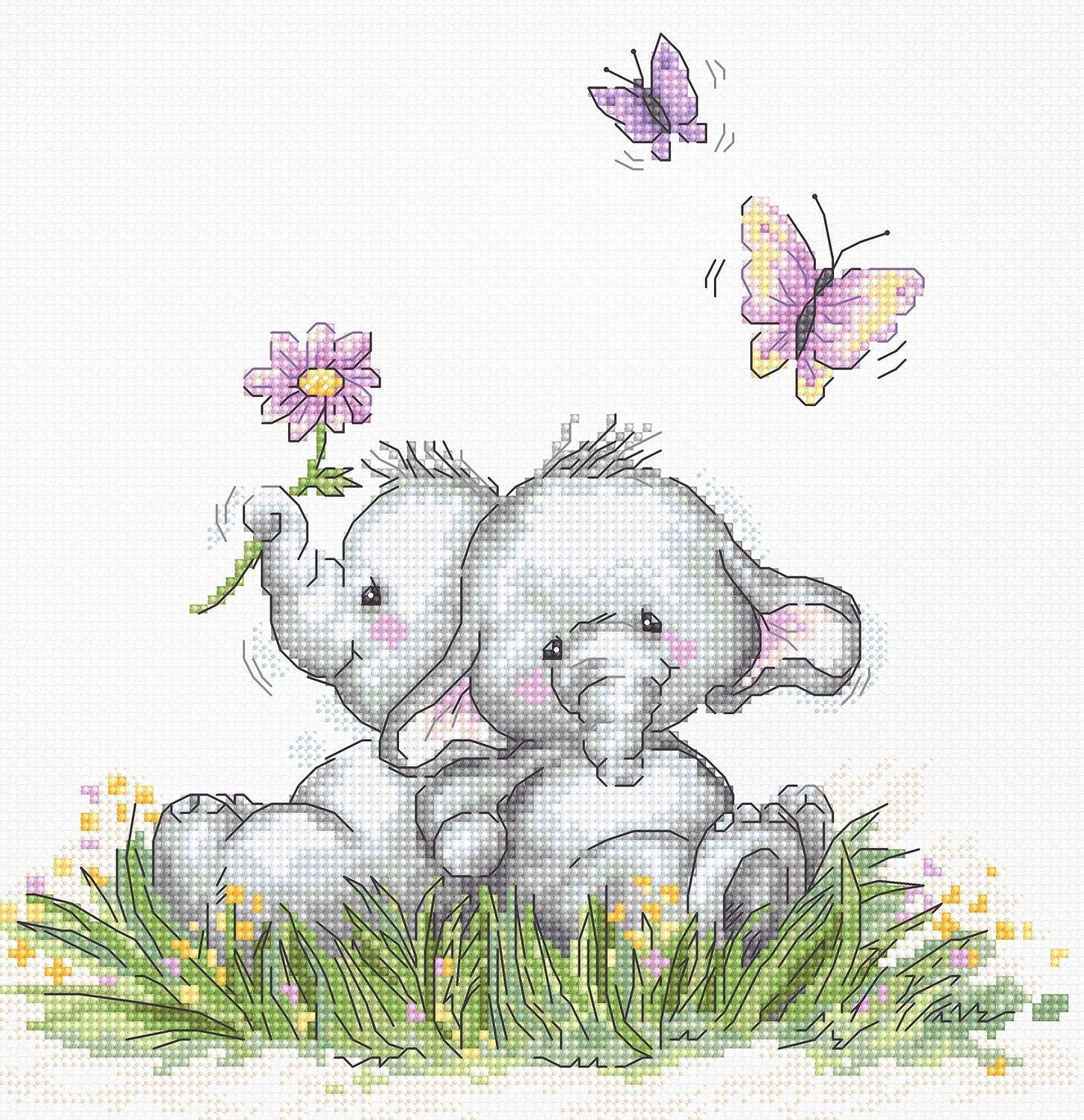 Cross Stitch Kit Luca - S - Elephant Couple, B1184 - Luca - S Yarns