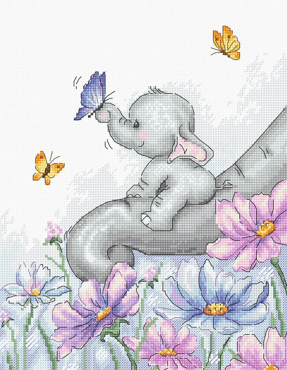 Cross Stitch Kit Luca - S - Elephant with Butterfly, B1183 - Luca - S Yarns