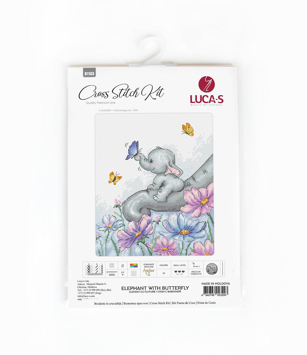 Cross Stitch Kit Luca - S - Elephant with Butterfly, B1183 - Luca - S Yarns