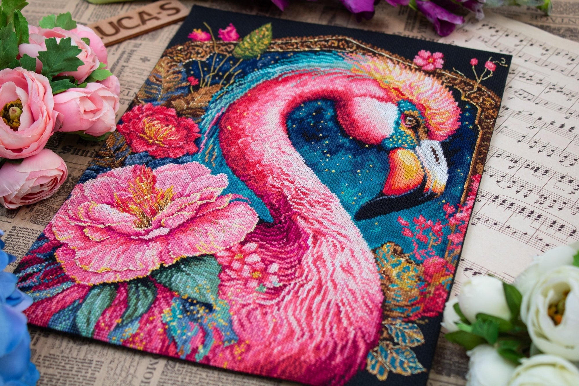 Cross Stitch Kit Luca - S - Flamingo Fantastico, BU5036 - Luca - S Yarns