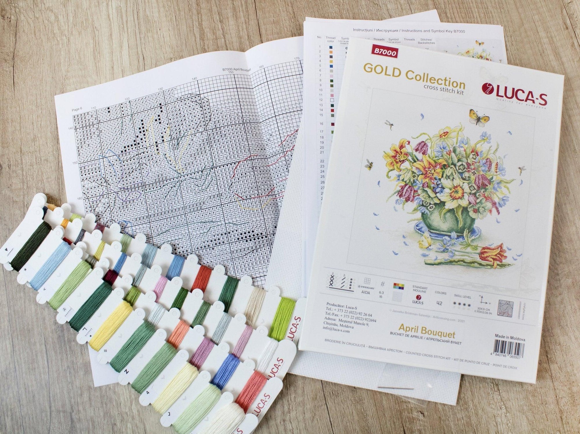 Cross Stitch Kit Luca - S Gold - April Bouquet, B7000 - Luca - S Yarns