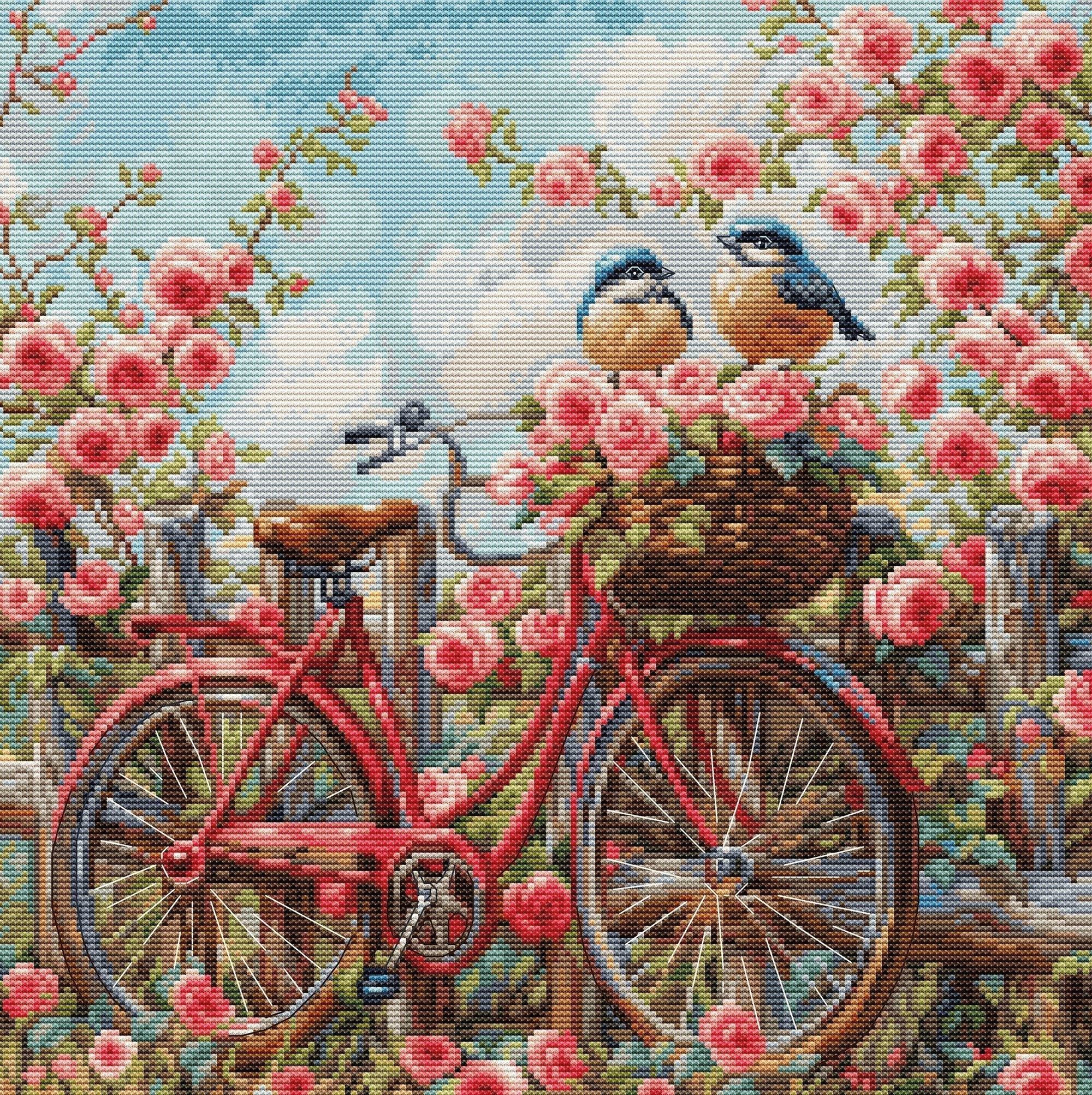 Cross Stitch Kit Luca - S Gold - Bicycle with Roses , BU5061 - Luca - S Yarns