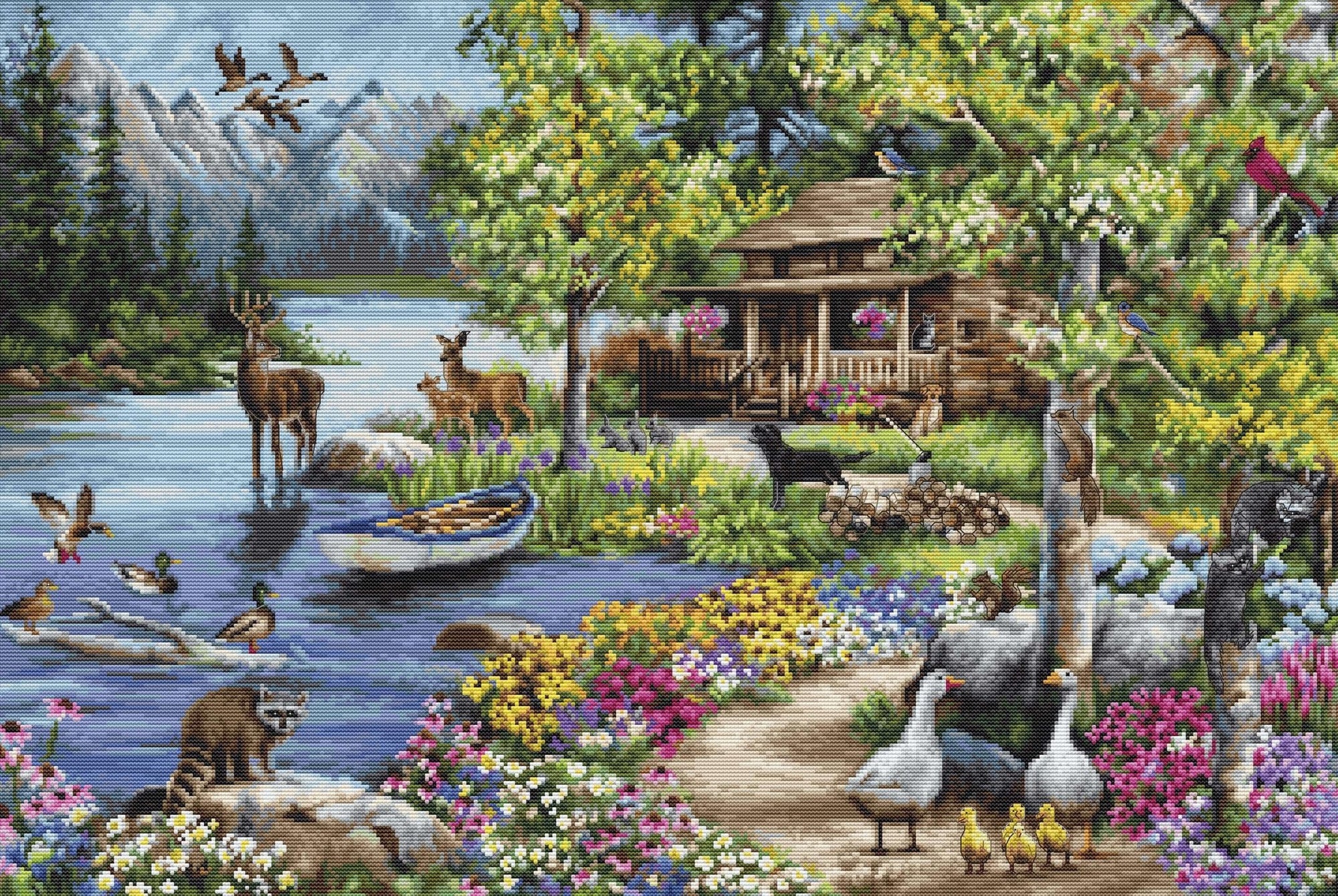 Cross Stitch Kit Luca - S GOLD - Cabin By The Lake, B2410 - Luca - S Yarns