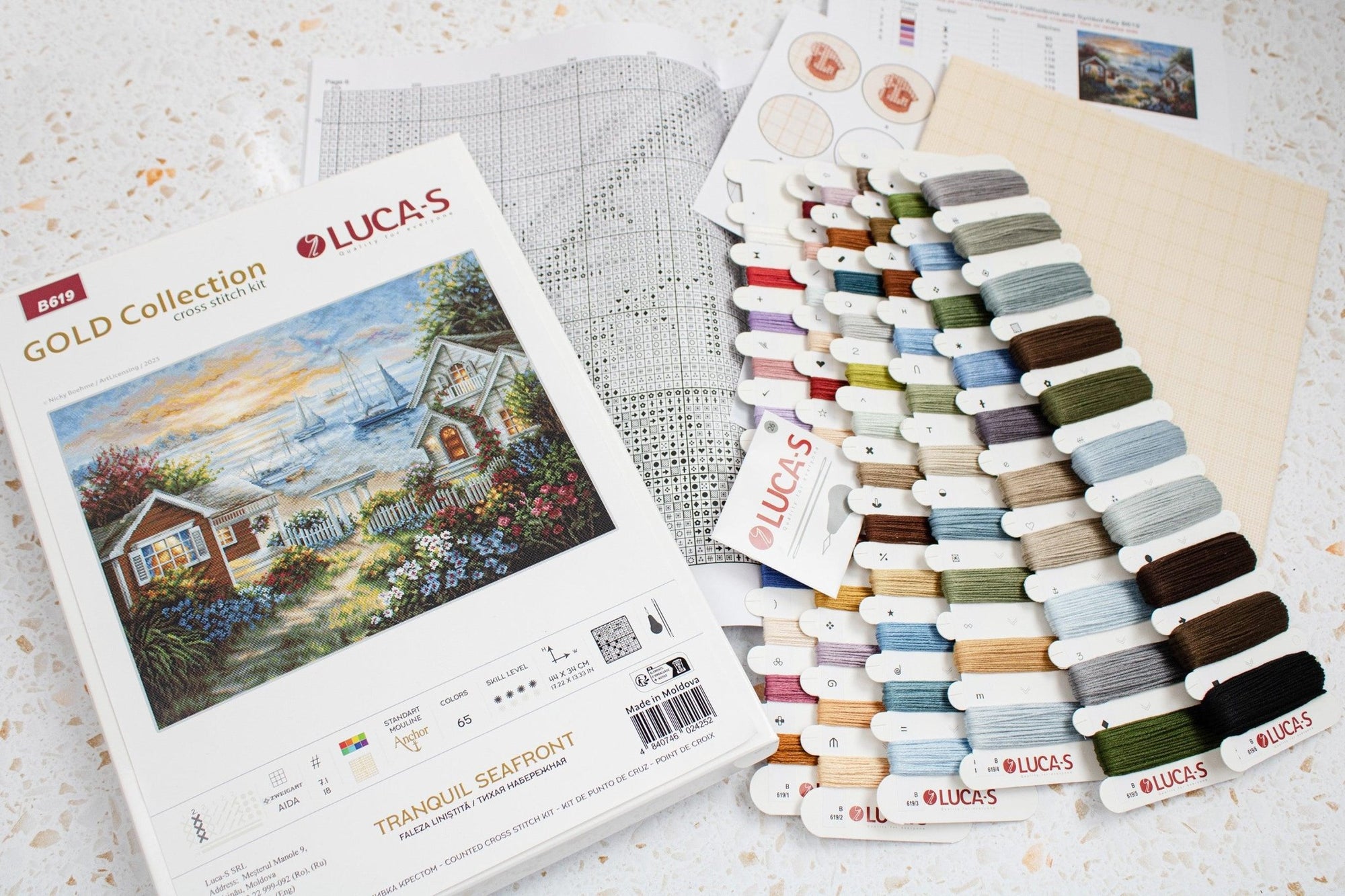 Cross Stitch Kit Luca - S, Gold Collection - B619, Tranquil Seafront - Luca - S Yarns
