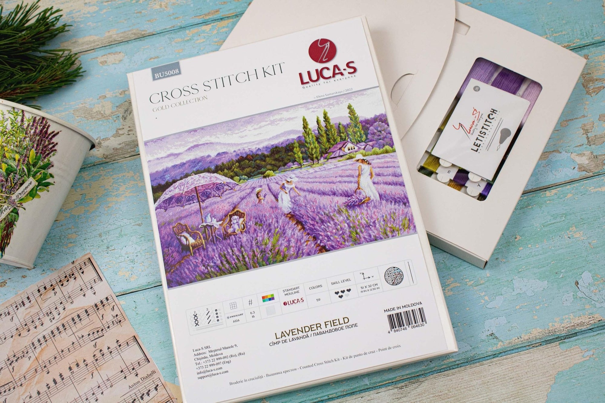 Cross Stitch Kit Luca - S GOLD - Lavender Field, BU5008 - Luca - S Yarns