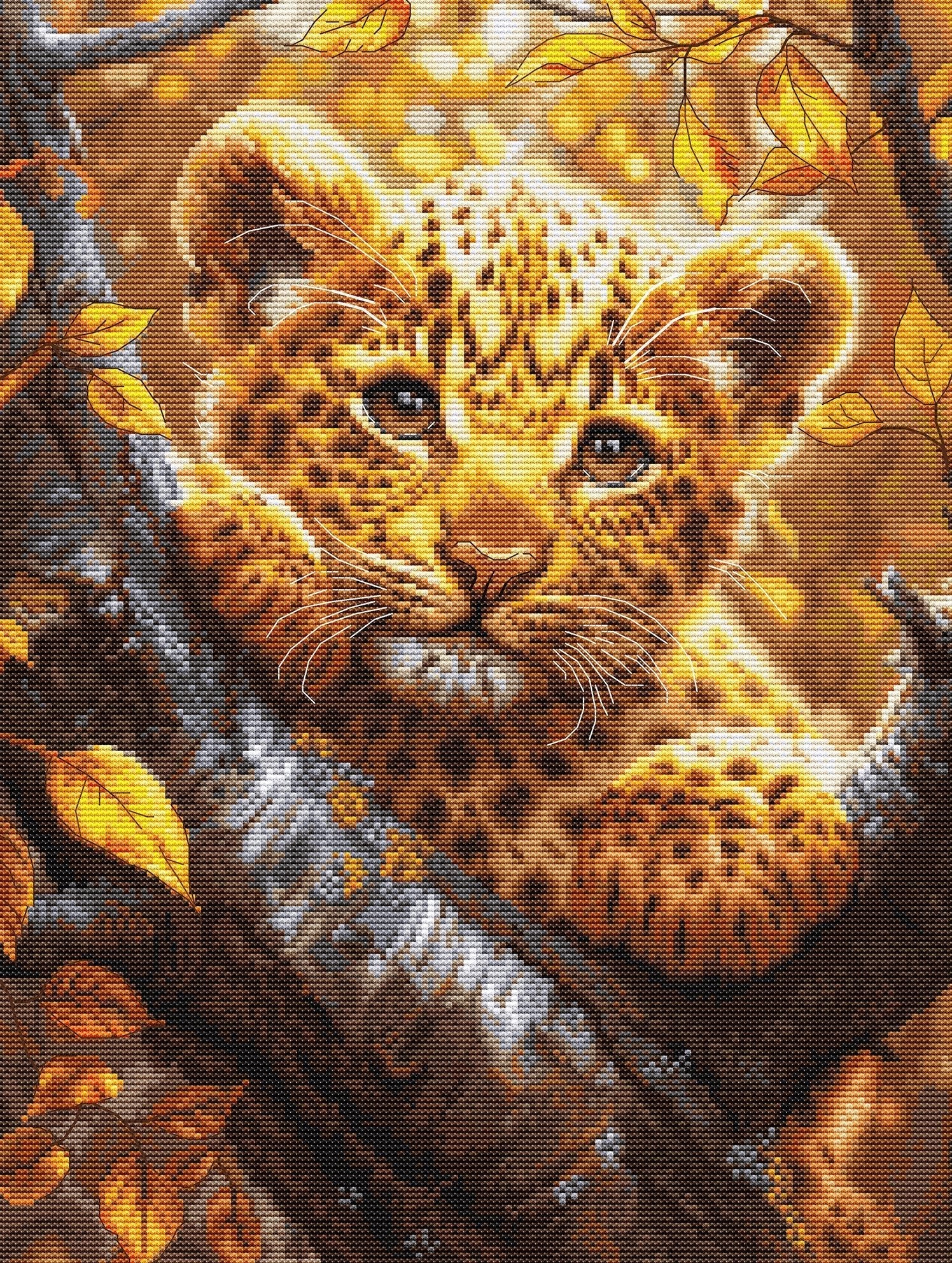 Cross Stitch Kit Luca - S GOLD - Leopard Cub at Sunrise, BU5068 - Luca - S Yarns