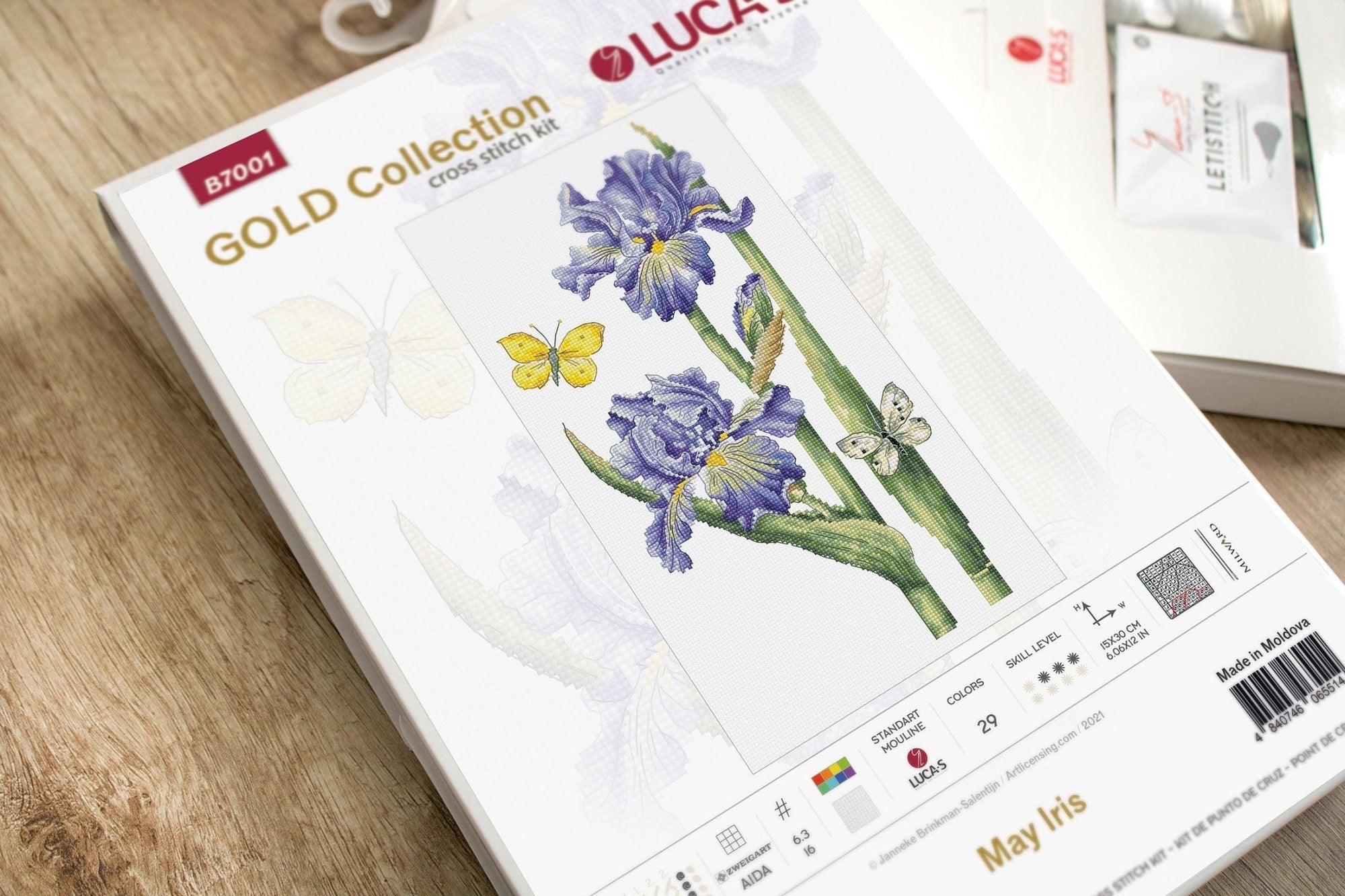 Cross Stitch Kit Luca - S Gold - May Iris, B7001 - Luca - S Yarns