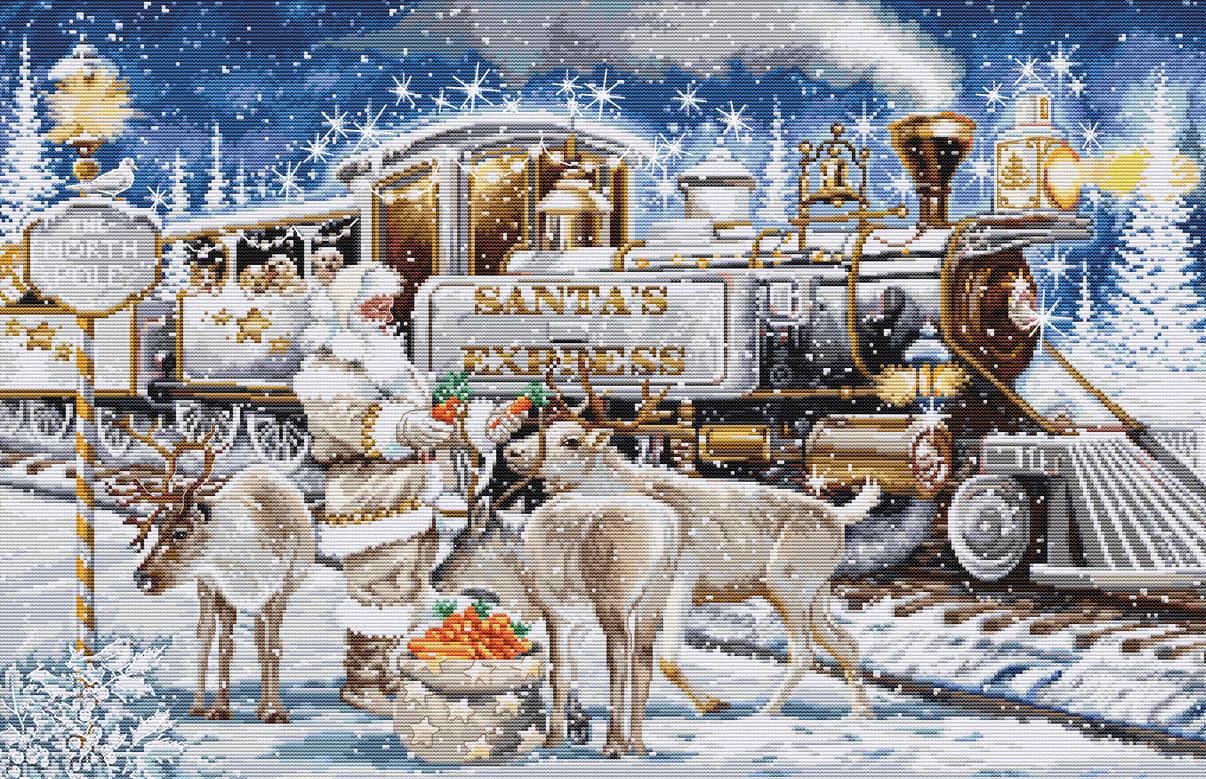 Cross Stitch Kit Luca - S Gold - Santa’s Express White, BU5038 - Luca - S Yarns