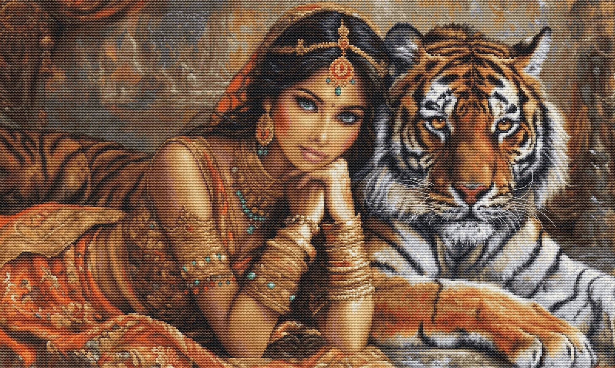 Cross Stitch Kit Luca - S Gold - The Indian Princess and The Royal Tiger, BU5060 - Luca - S Yarns