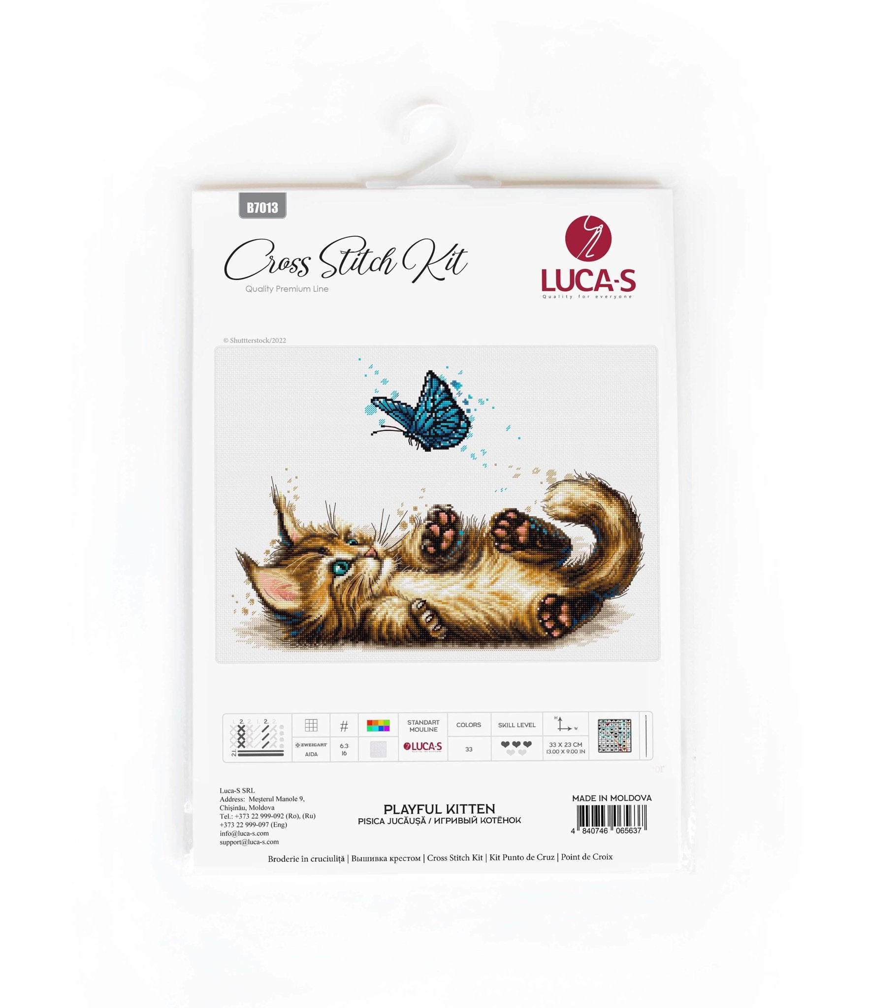 Cross Stitch Kit Luca - S - Playful Kitten, B7013 - Luca - S Yarns