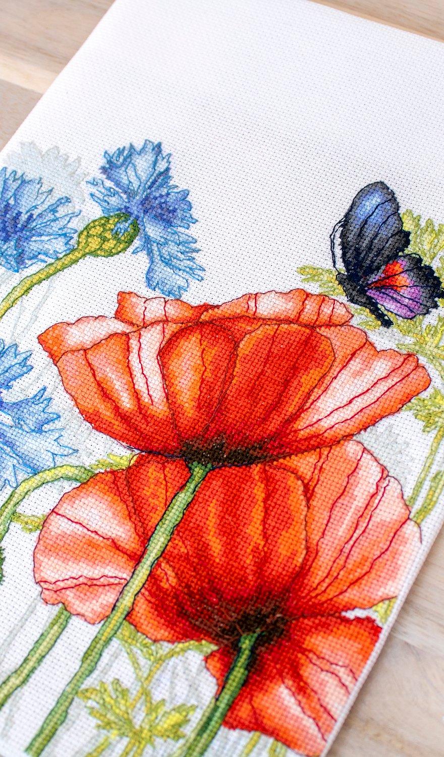 Cross Stitch Kit Luca - S - Poppies and Butterflies, BU4018 - Luca - S Yarns