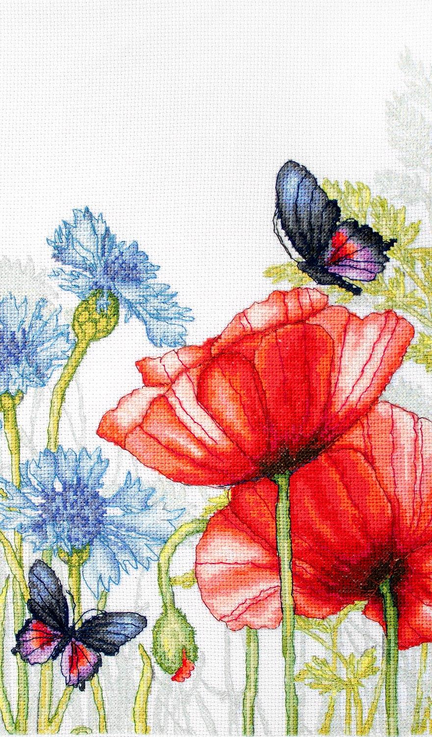 Cross Stitch Kit Luca - S - Poppies and Butterflies, BU4018 - Luca - S Yarns