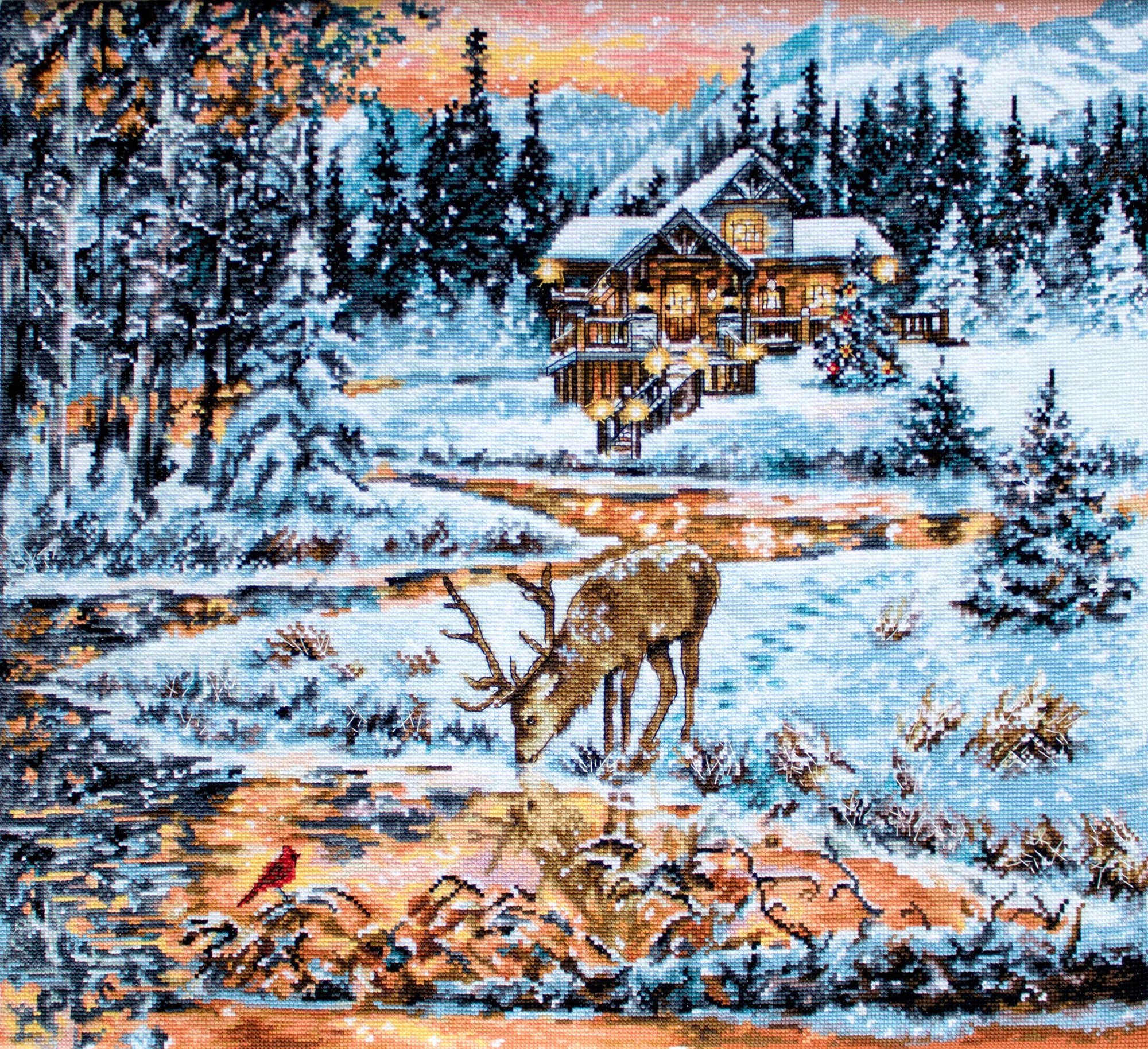 Cross Stitch Kit Luca - S - Snowy Cabin, BU4022 - Luca - S Yarns