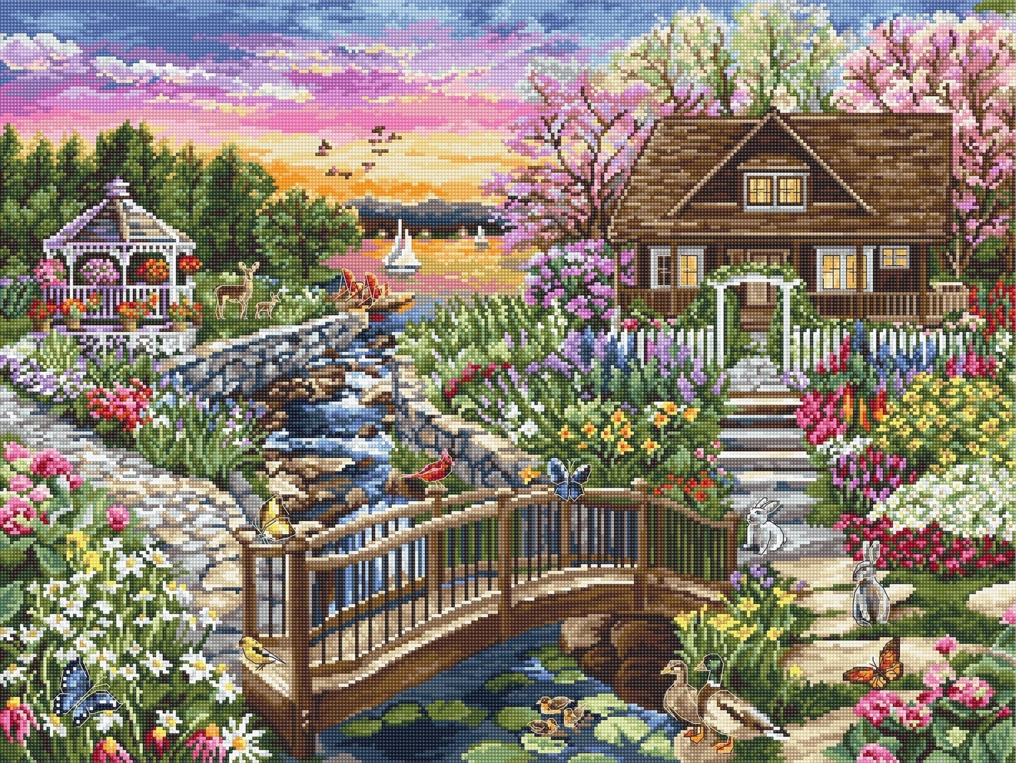 Cross Stitch Kit Luca - S - Spring Blooms on the Lake, B2379 - Luca - S Yarns
