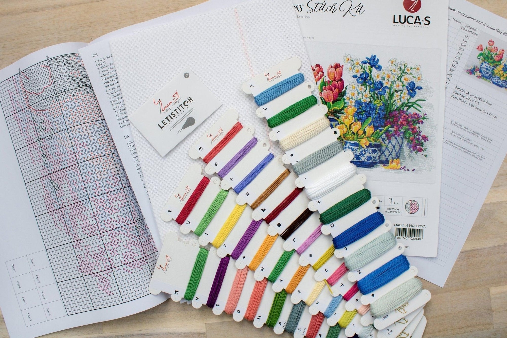 Cross Stitch Kit Luca - S - Spring flowers, B2386 - Luca - S Yarns
