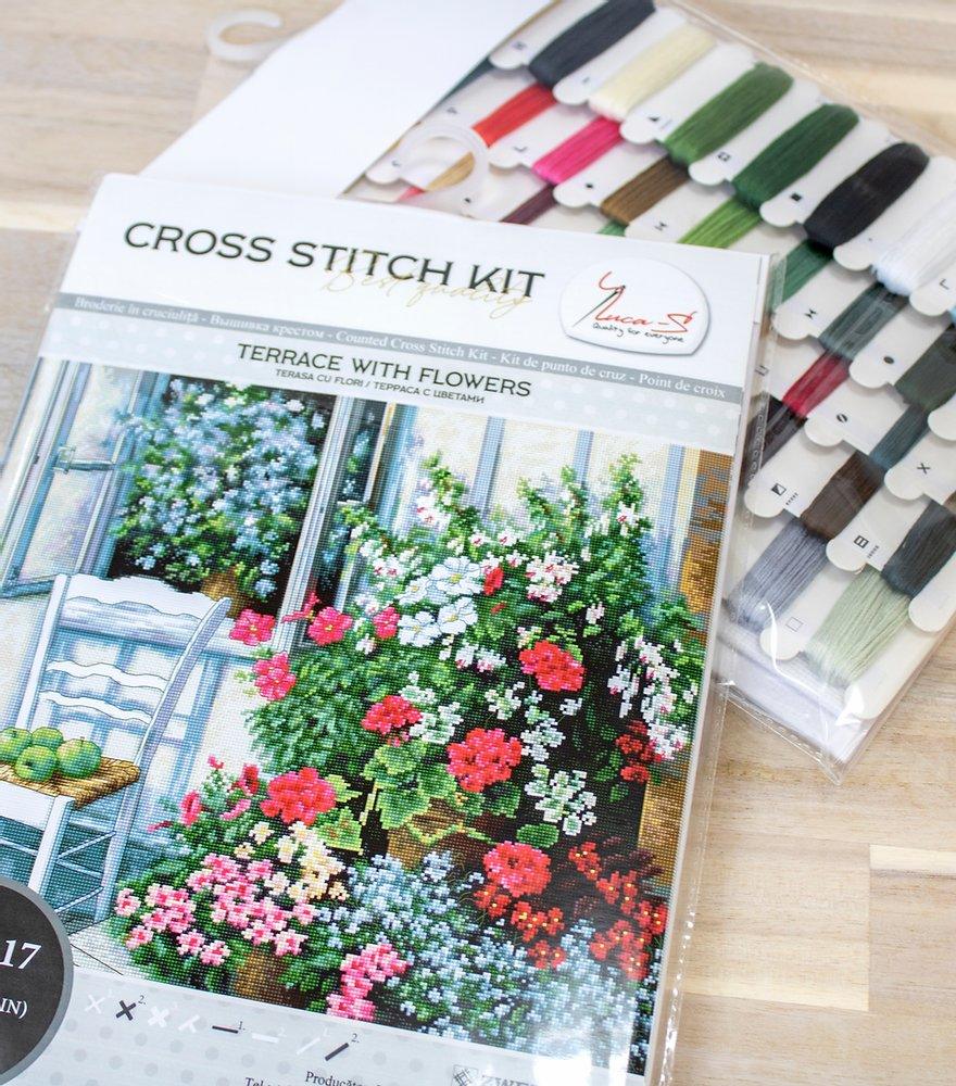 Cross Stitch Kit Luca - S - Terrace with flowers, BU4017 - Luca - S Yarns