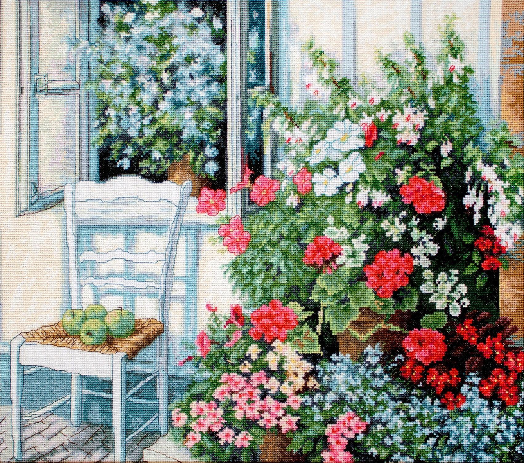 Cross Stitch Kit Luca - S - Terrace with flowers, BU4017 - Luca - S Yarns