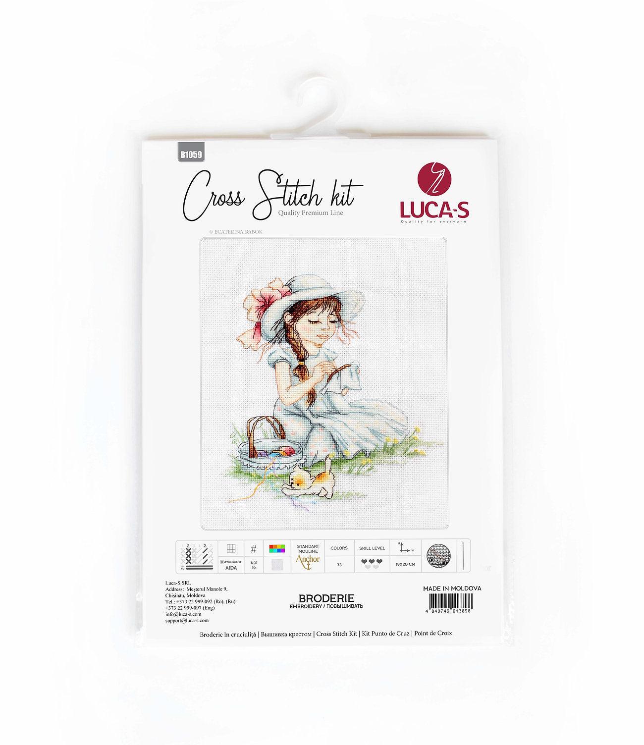 Cross Stitch Kit Luca - S - The girl making cross stitch, B1059 - Luca - S Yarns