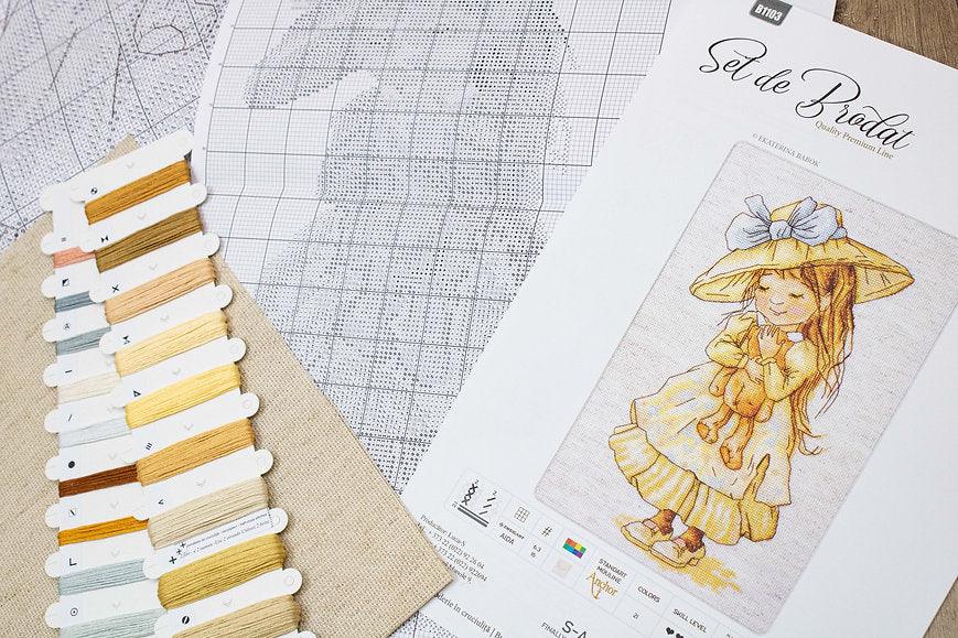 Cross Stitch Kit Luca - S - The girl with a bear, B1103 - Luca - S Yarns