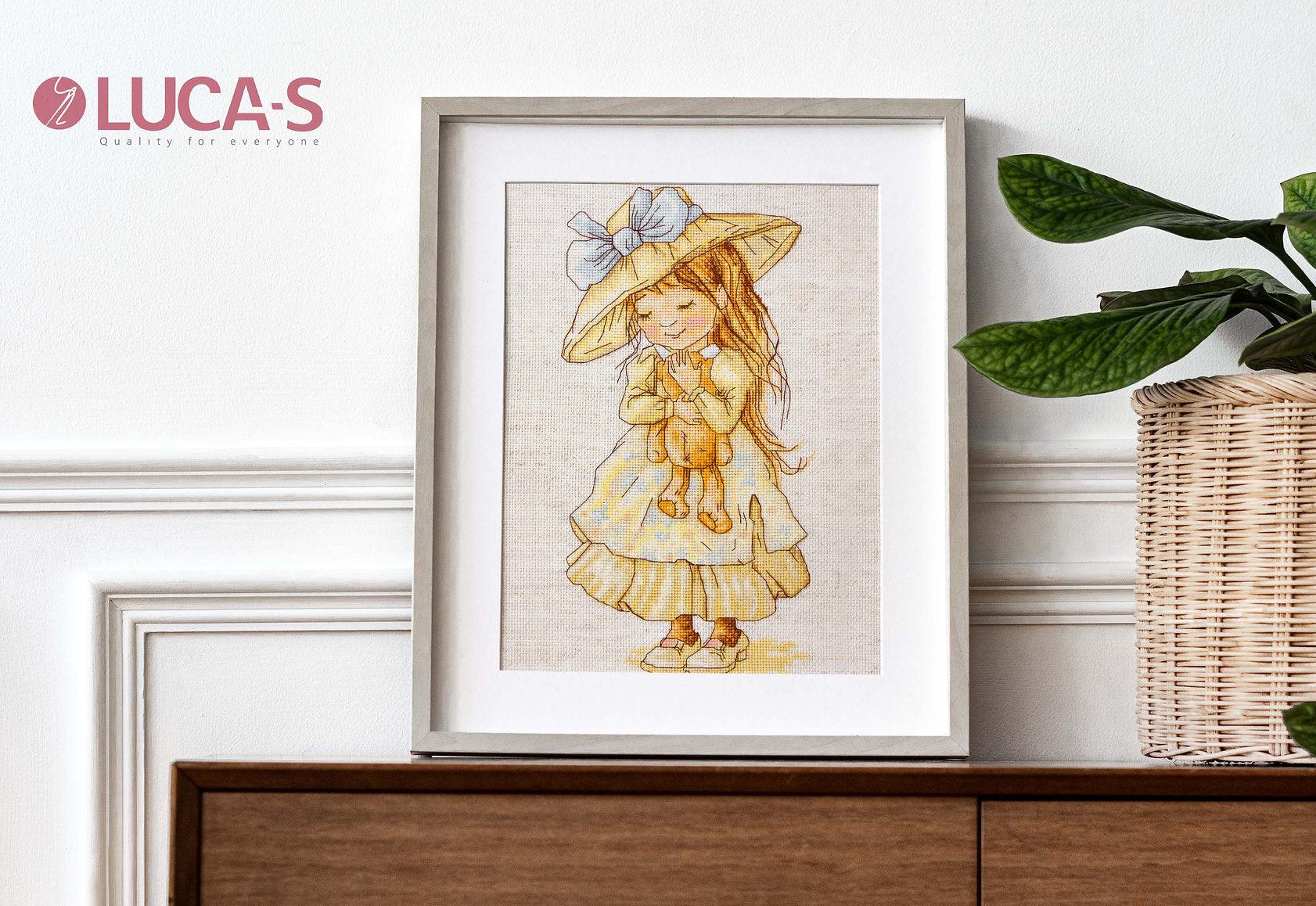 Cross Stitch Kit Luca - S - The girl with a bear, B1103 - Luca - S Yarns