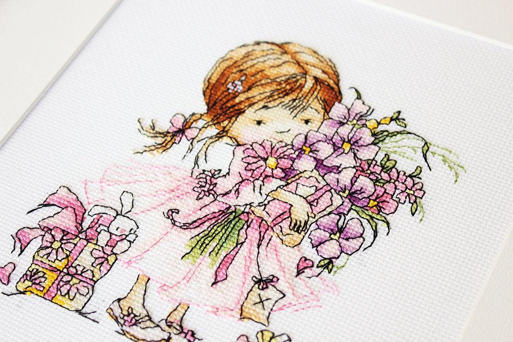 Cross Stitch Kit Luca - S - The Girl with Flowers and Gifts, B1055 - Luca - S Yarns