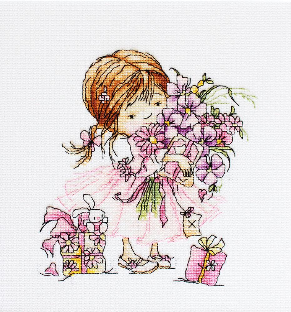 Cross Stitch Kit Luca - S - The Girl with Flowers and Gifts, B1055 - Luca - S Yarns