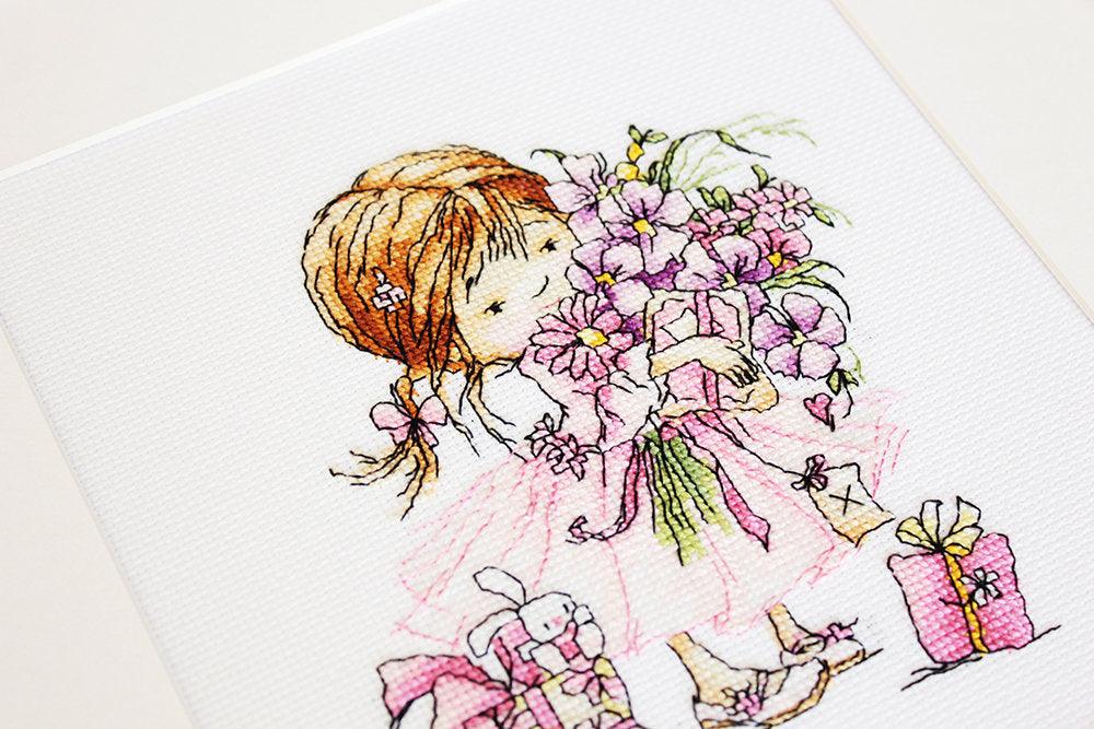 Cross Stitch Kit Luca - S - The Girl with Flowers and Gifts, B1055 - Luca - S Yarns